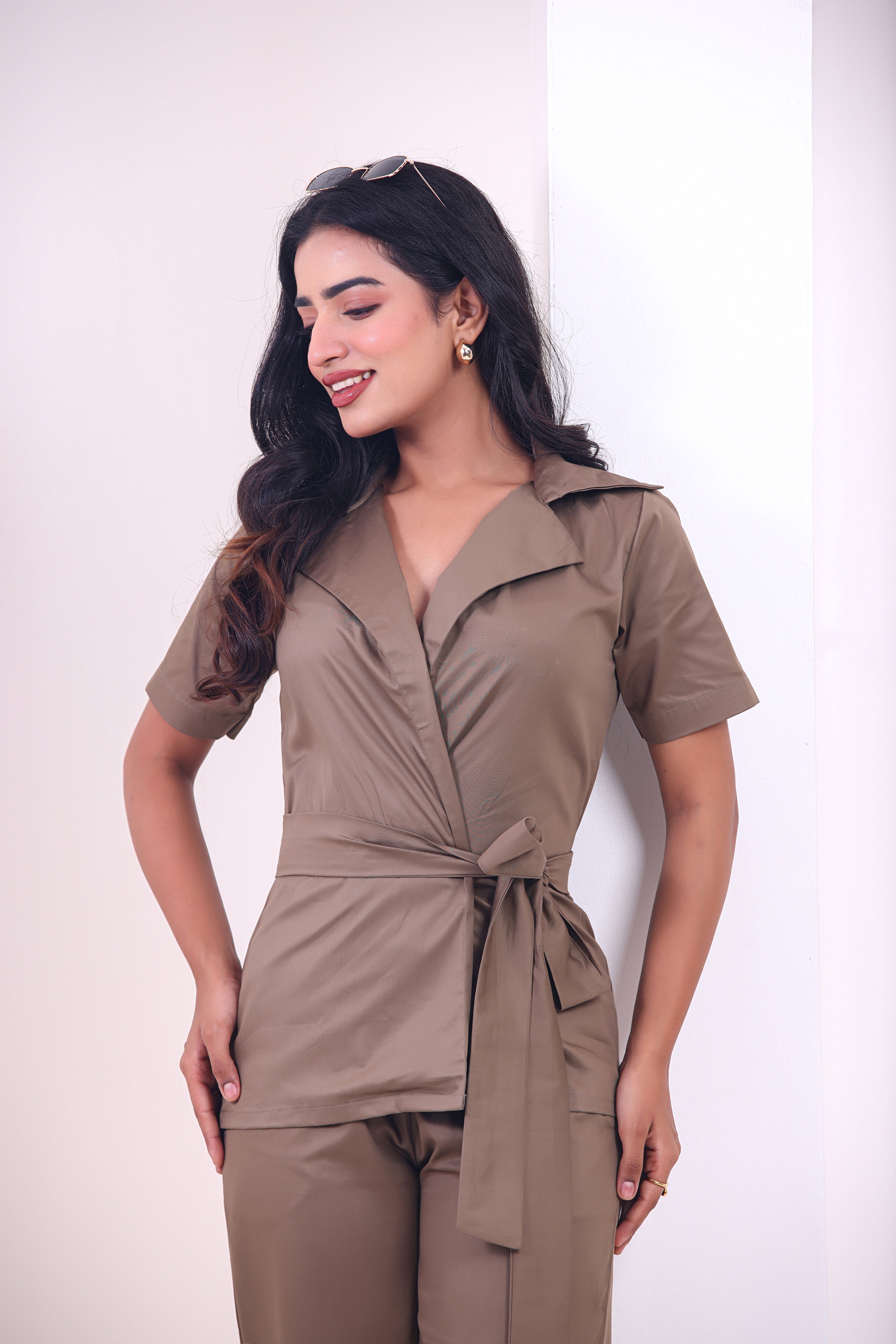 Crossover Kimono Waistcoat Set - Desert Brown