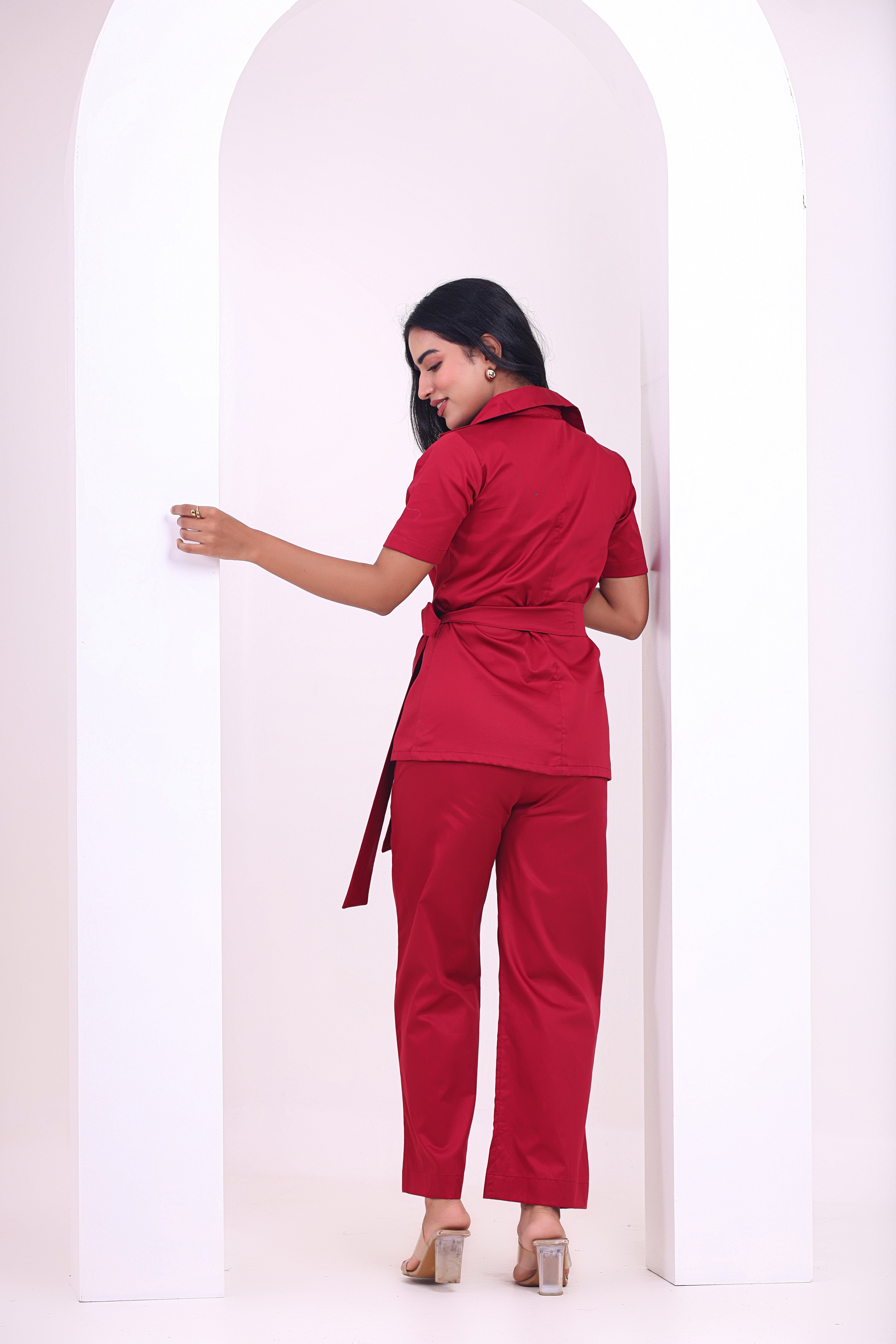 Crossover Kimono Waistcoat Set - Red