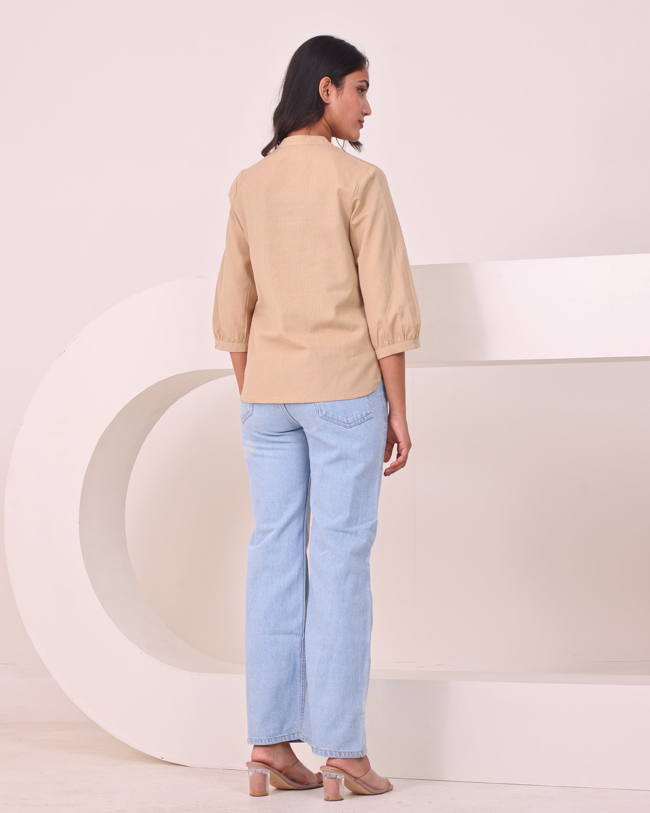 Short Linen Kurta - Khaki