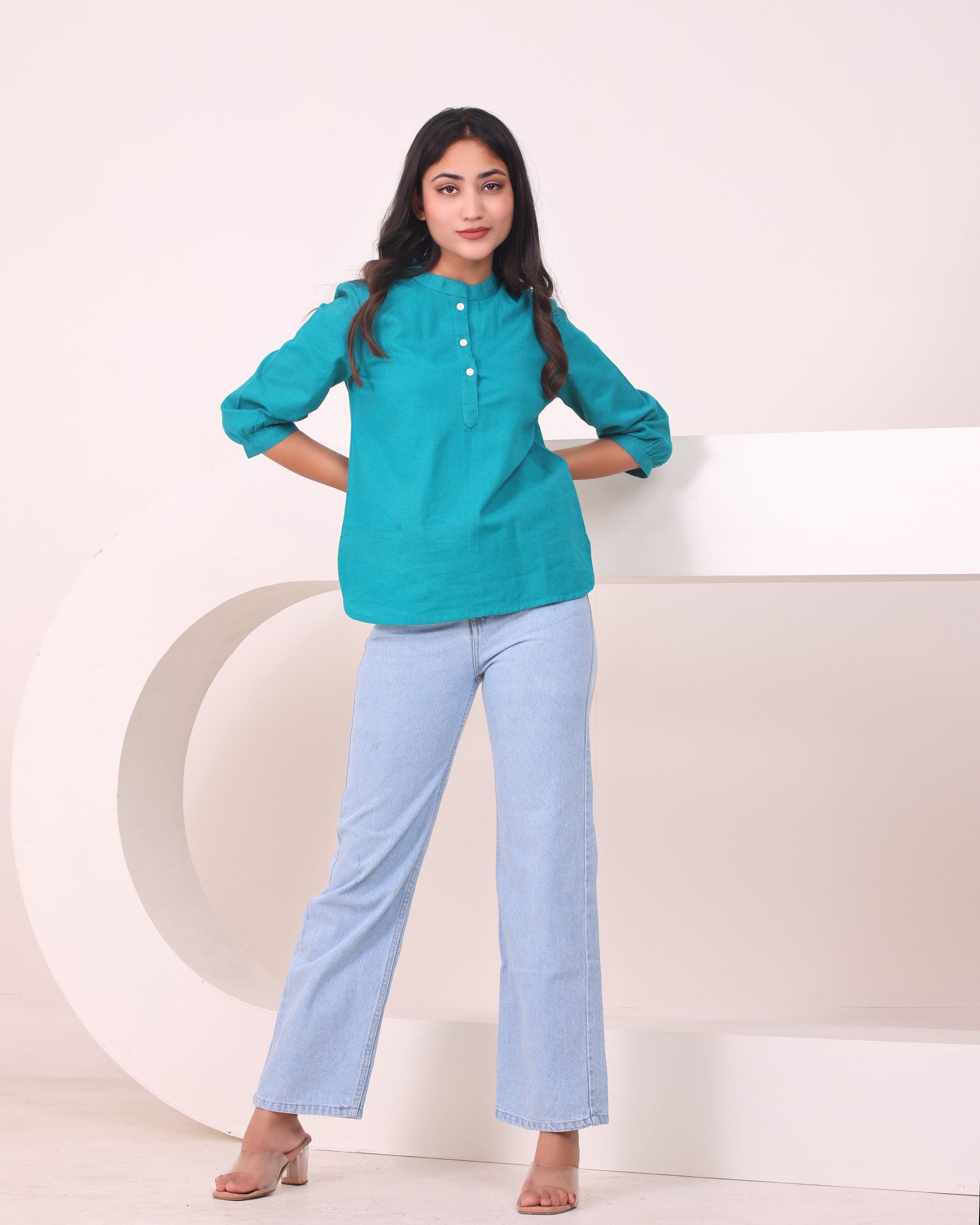 Short Linen Kurta - Teal