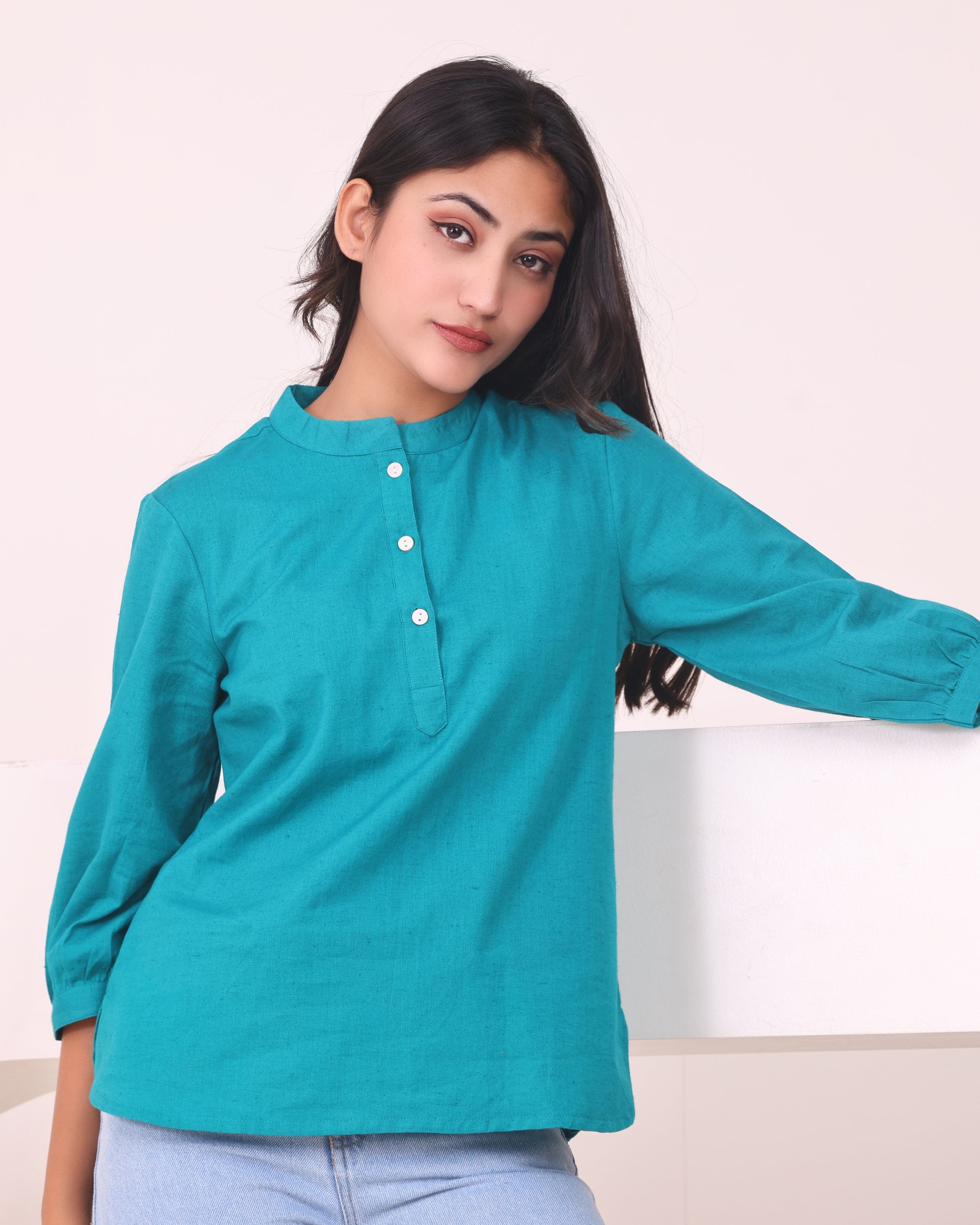 Short Linen Kurta - Teal