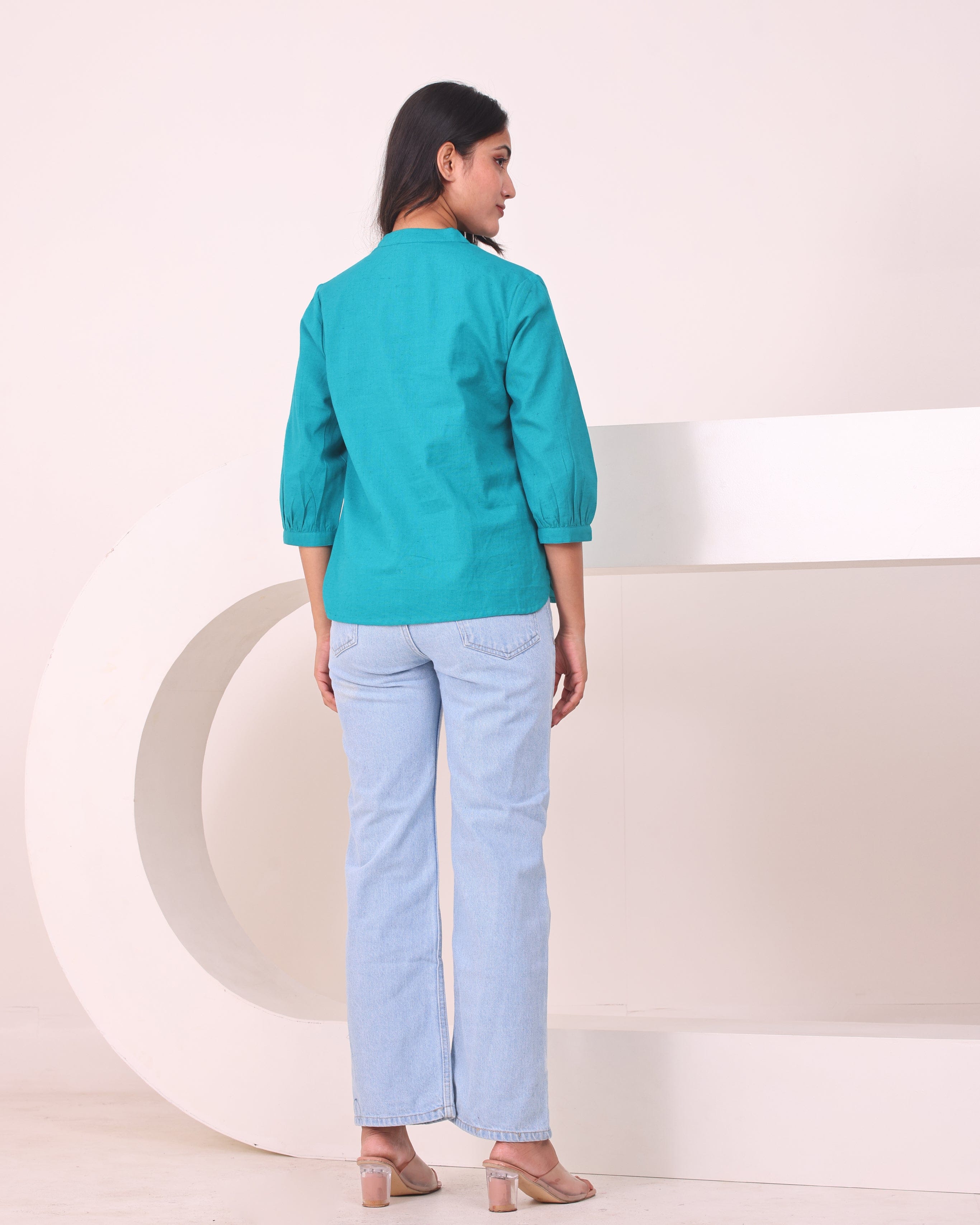 Short Linen Kurta - Teal
