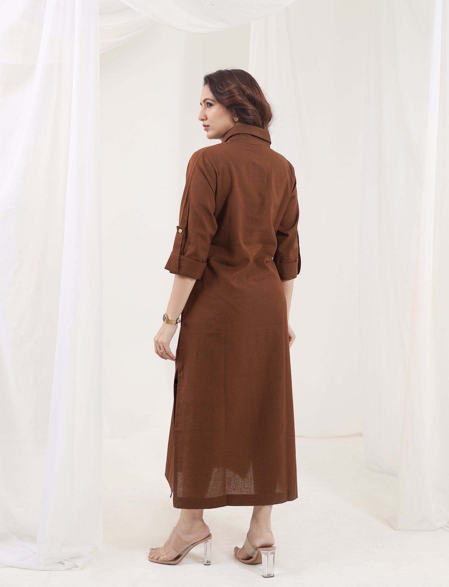 Structured Button Dress - Earth Brown