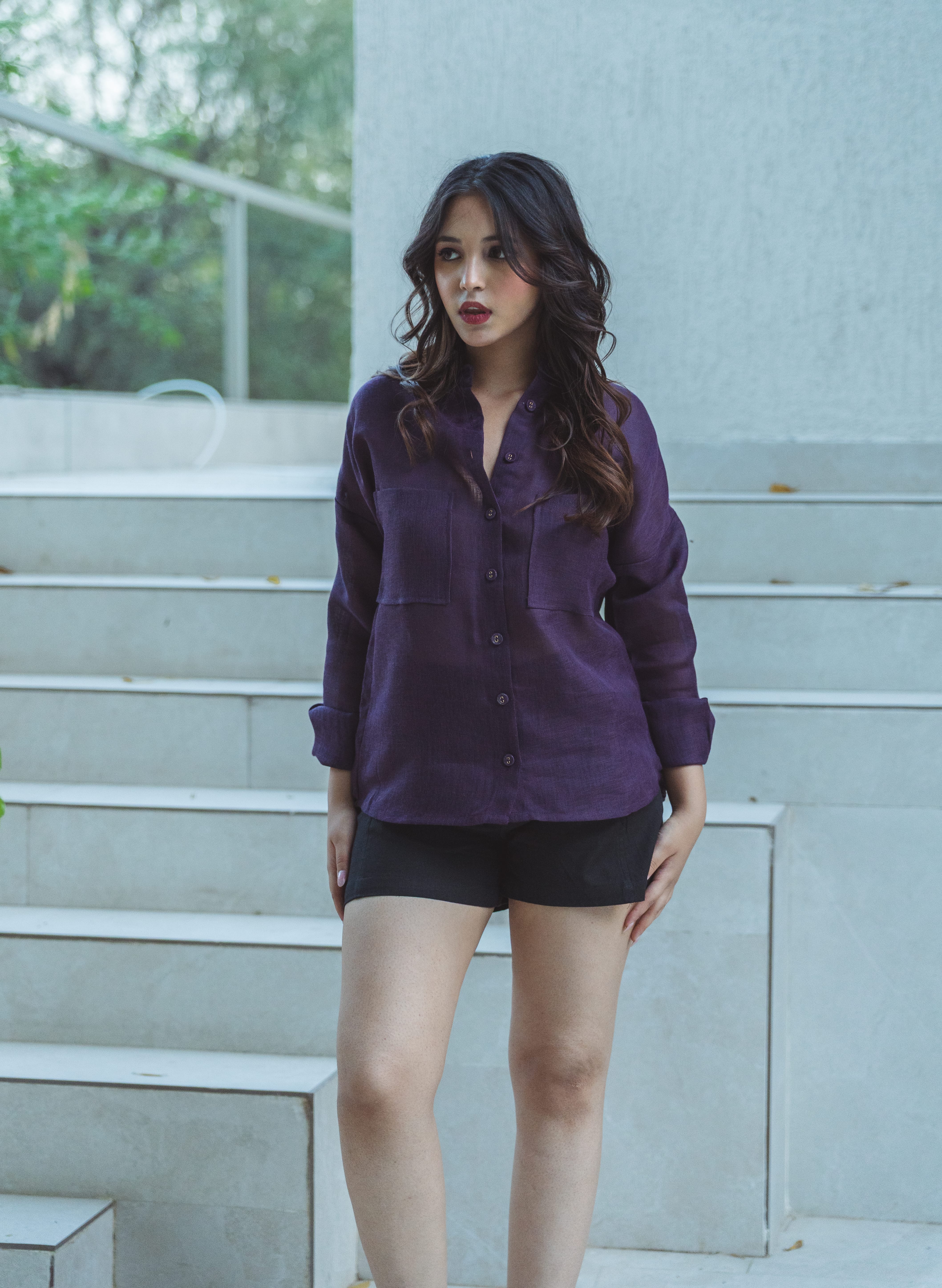 High Waist Linen Shorts - Black