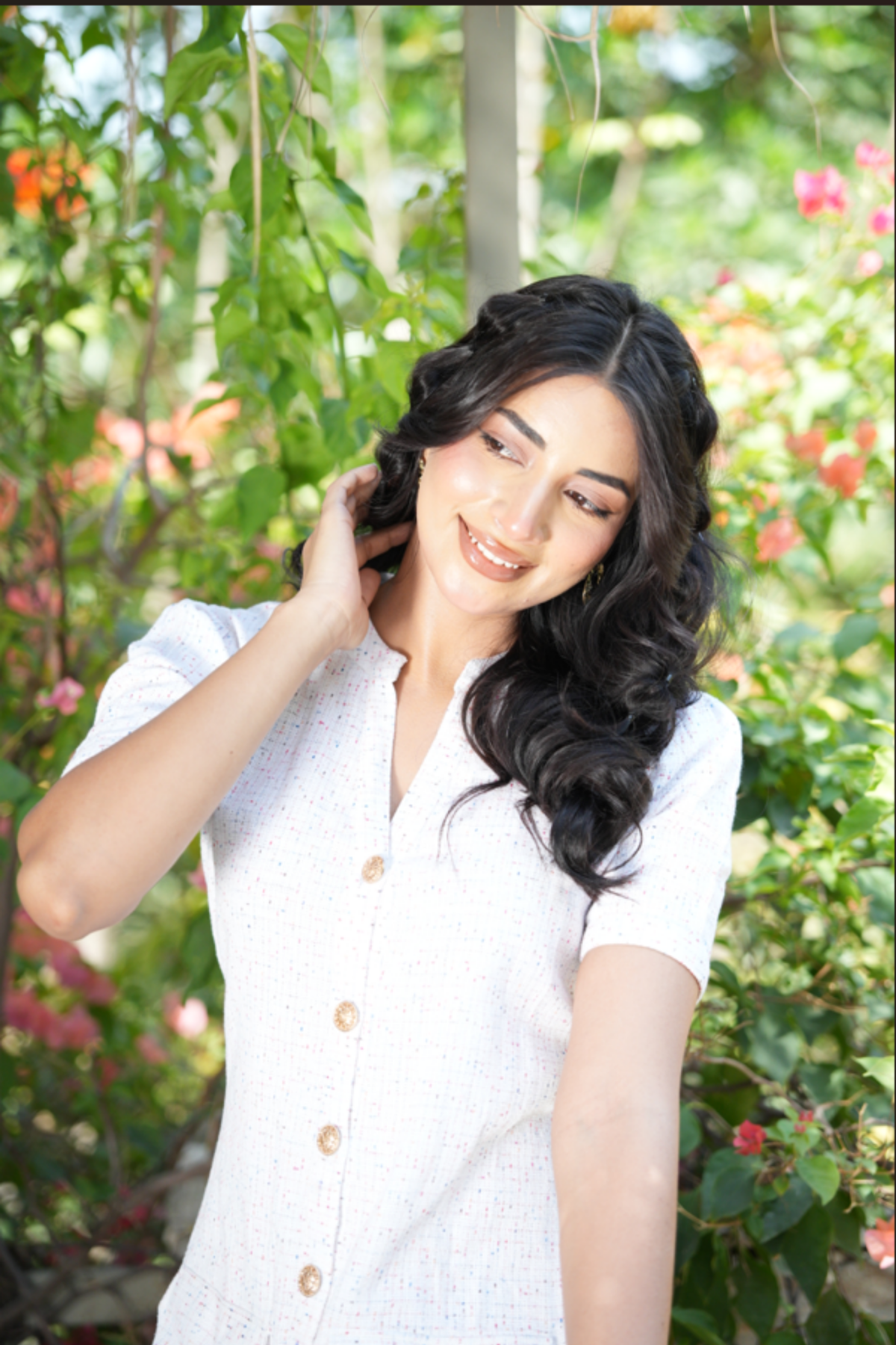 Textured Button-Down Dress - Ivory Confetti