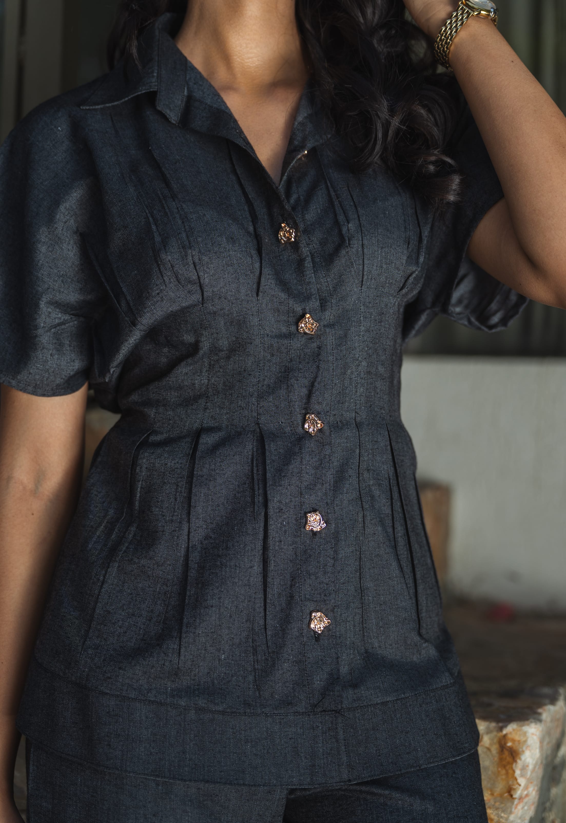 Denim Co-ord Set with Gold Buttons