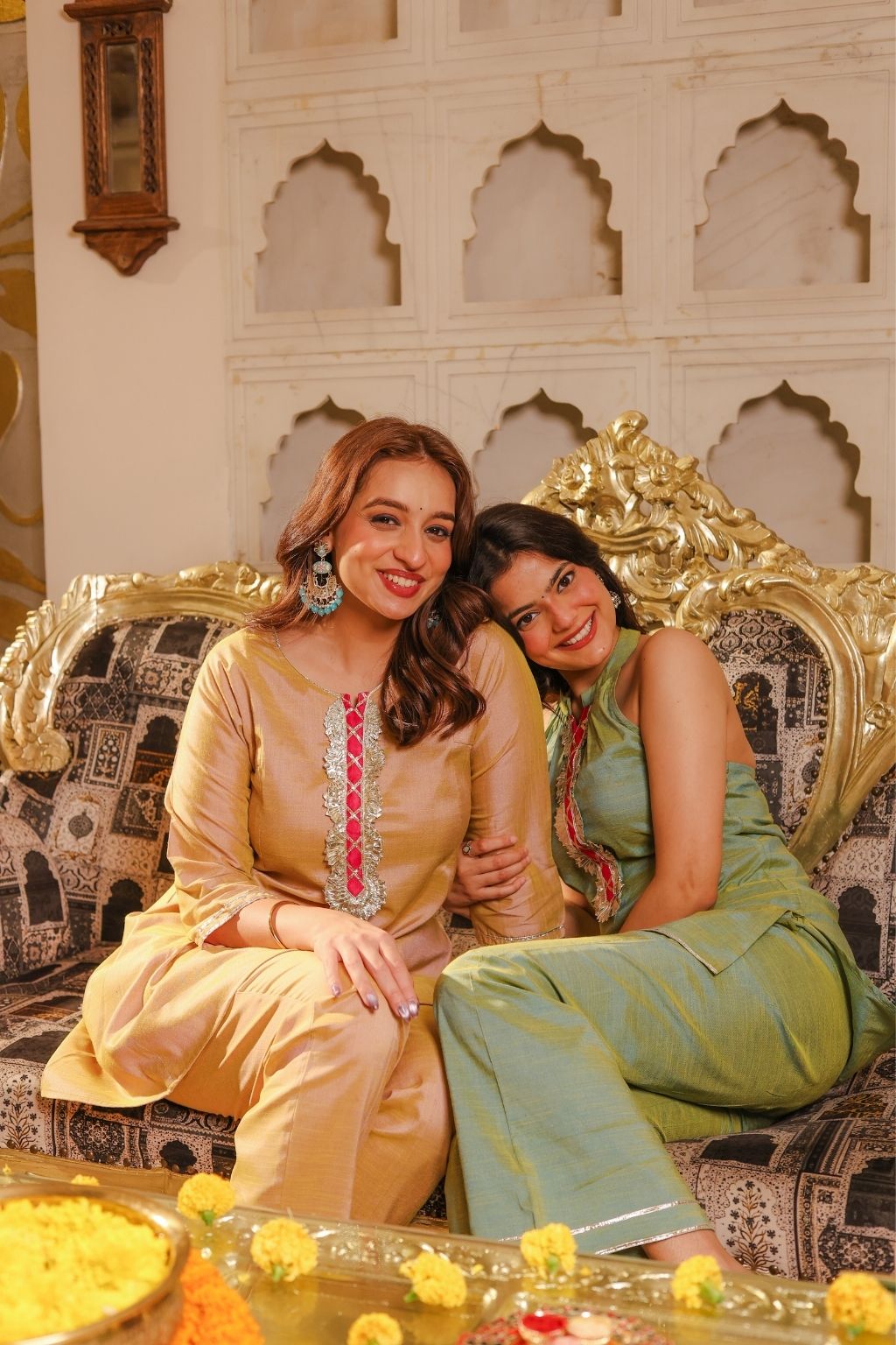 Champagne silk short kurti with tulip pants
