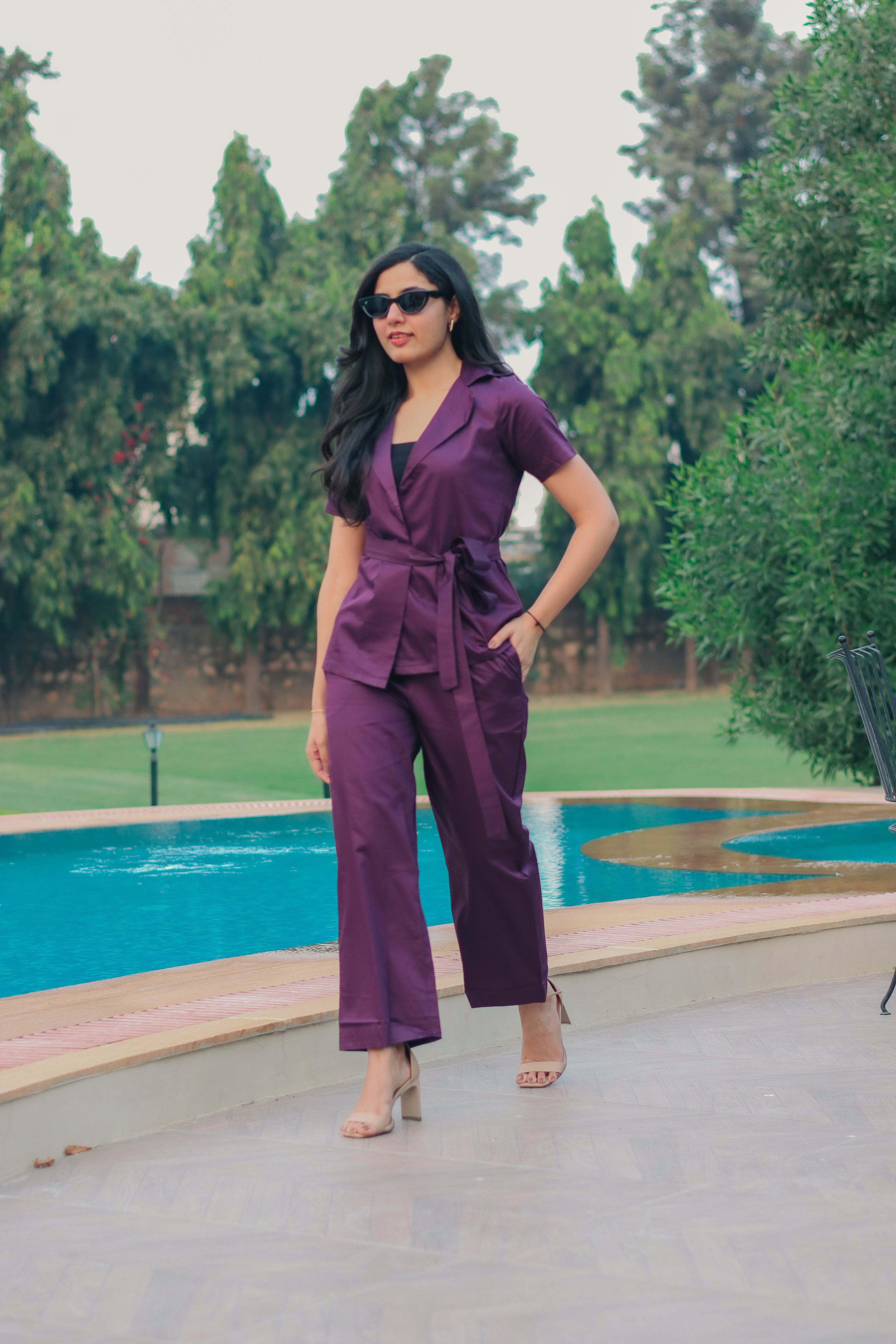 Crossover Kimono Waistcoat Set - Royal Purple