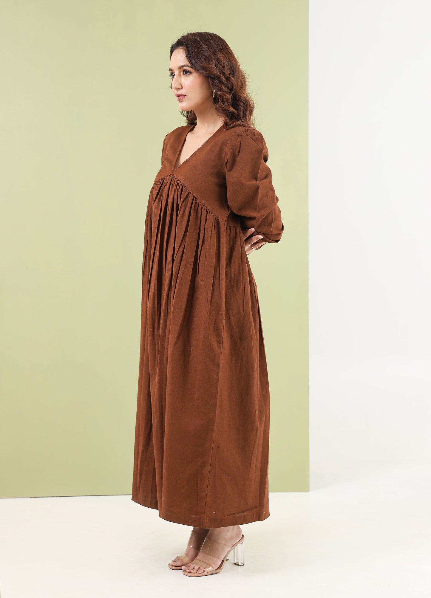 Gathered Maxi Dress - Earth Brown