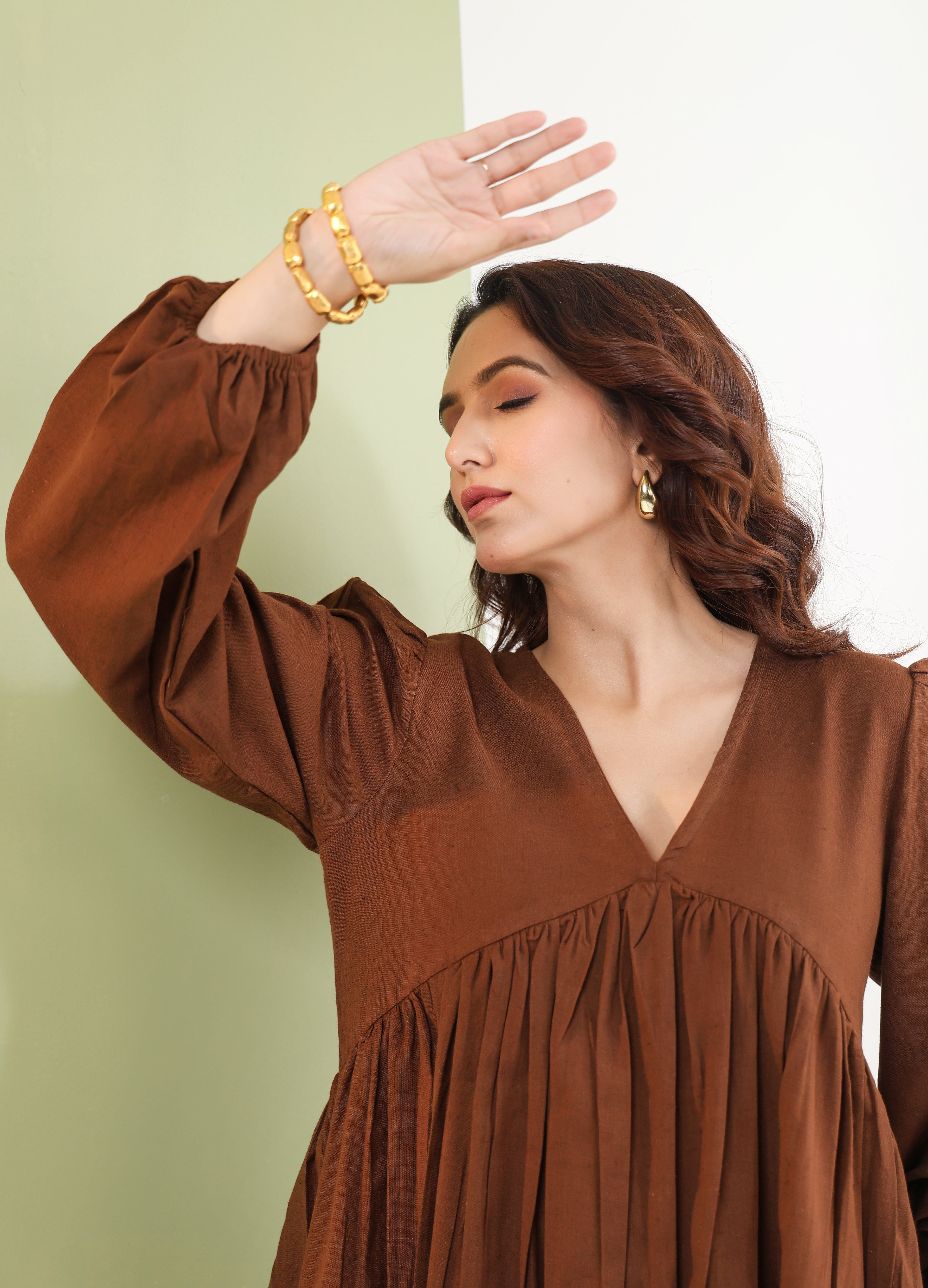 Gathered Maxi Dress - Earth Brown