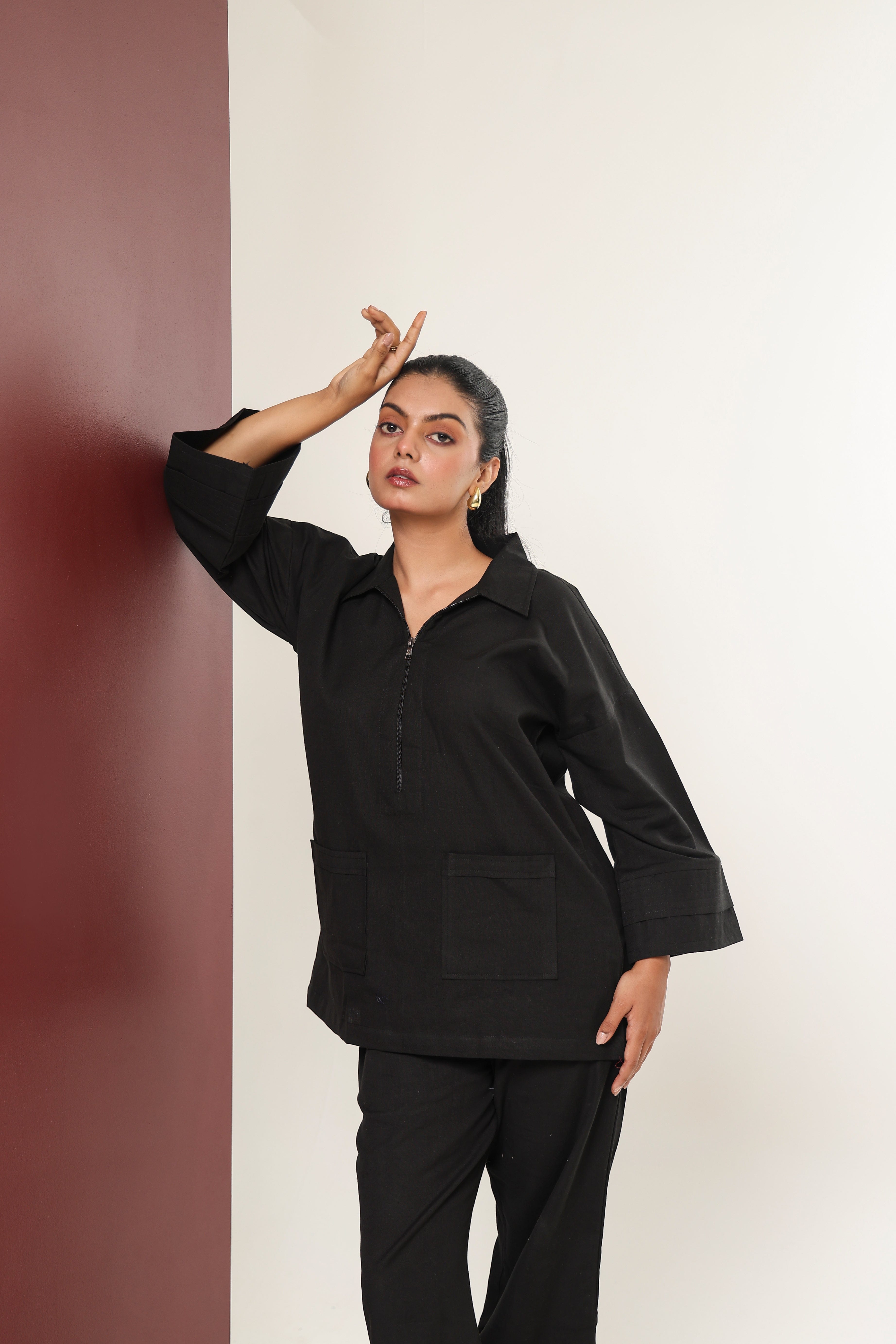 Zip-up Tunic Top - Kohl Black