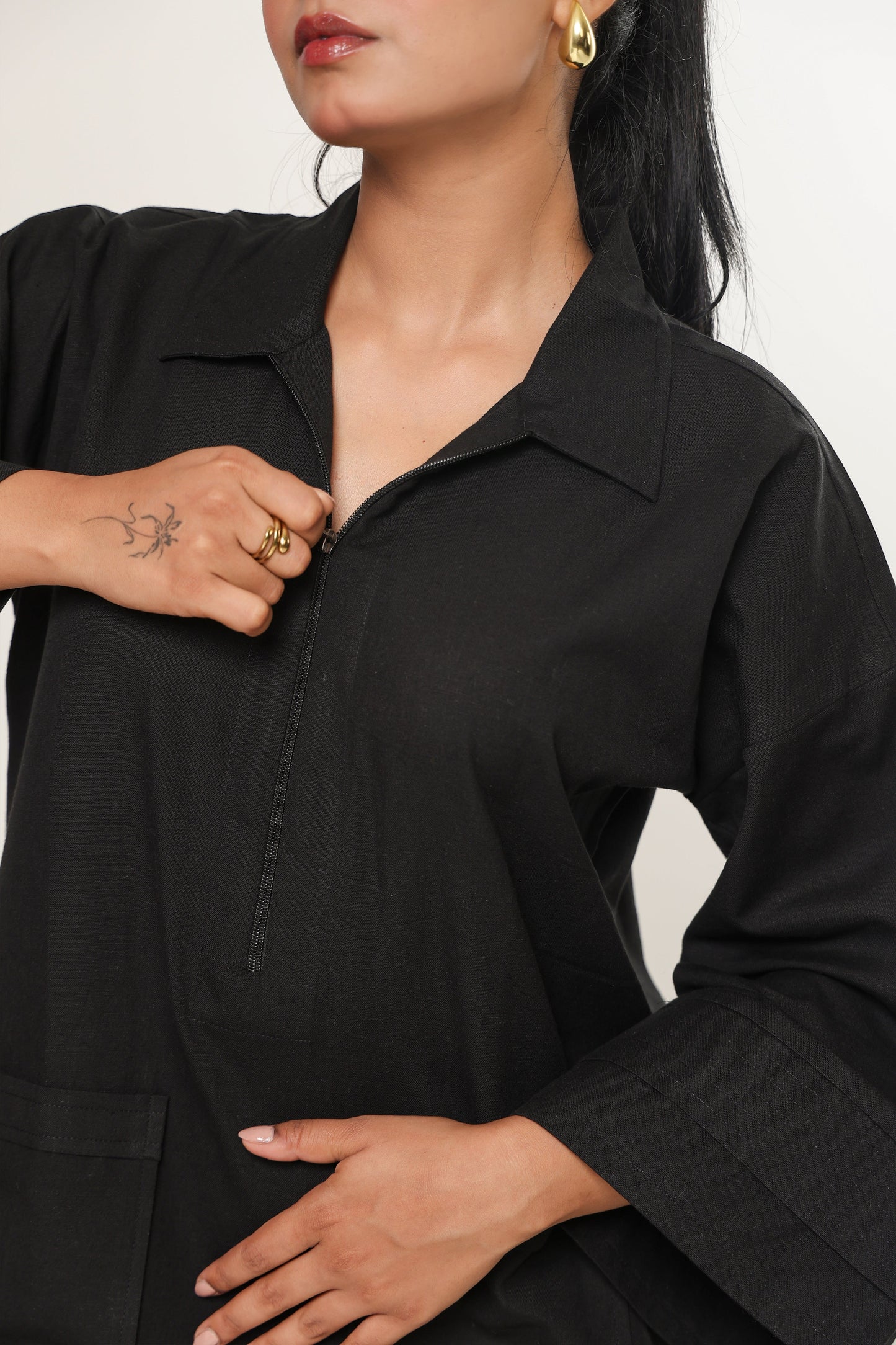 Zip-up Tunic Top - Kohl Black