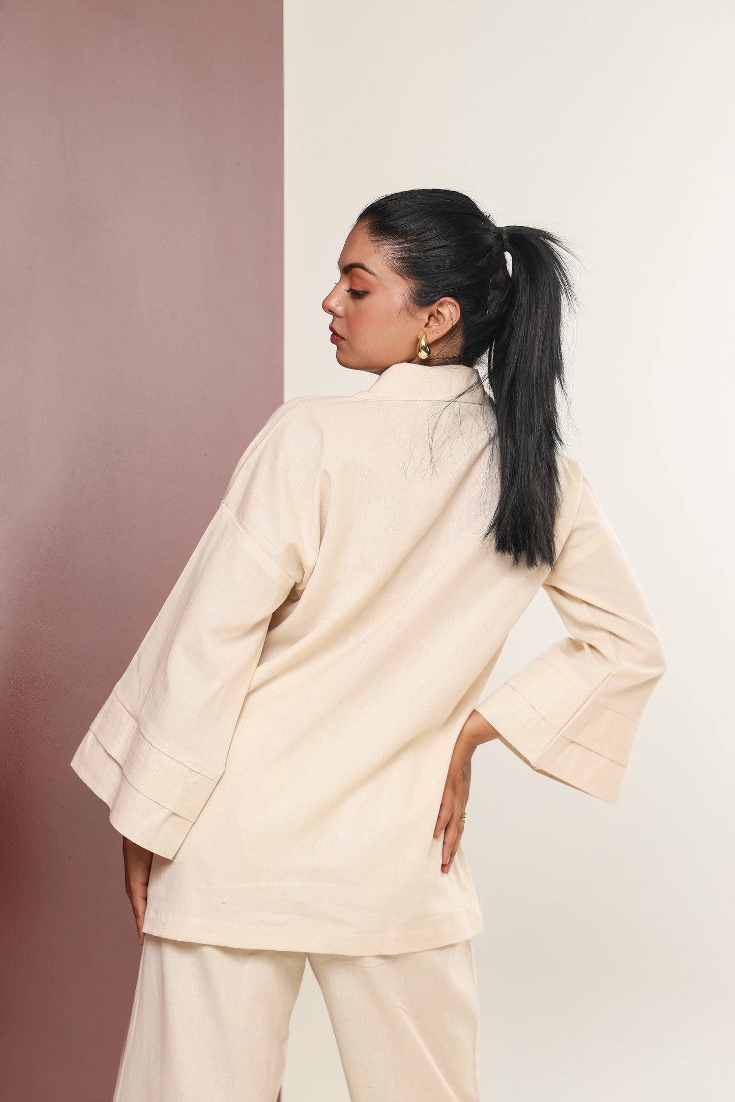 Zip-up Tunic Top - Ecru