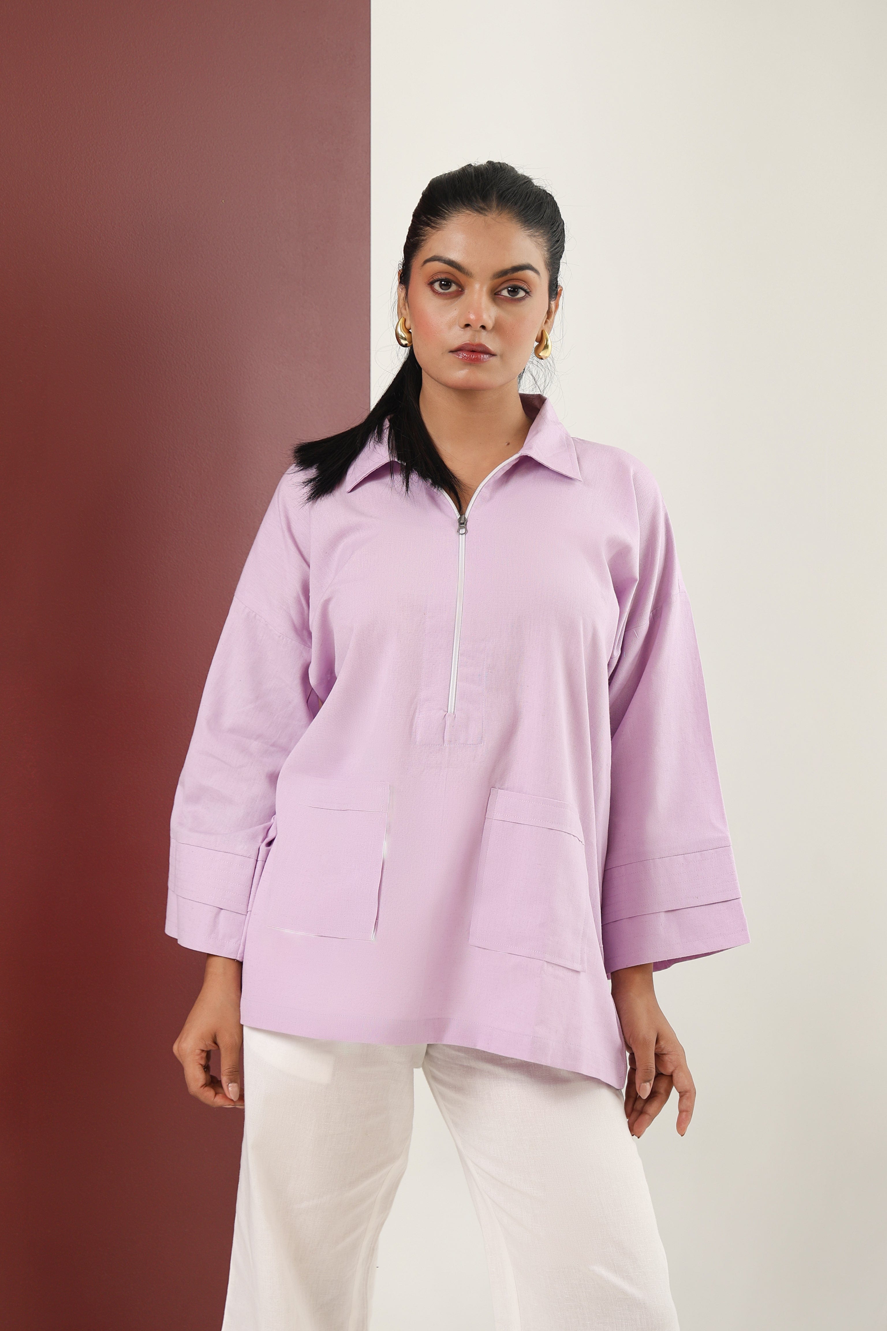Zip-up Tunic Top - Lavender Mist