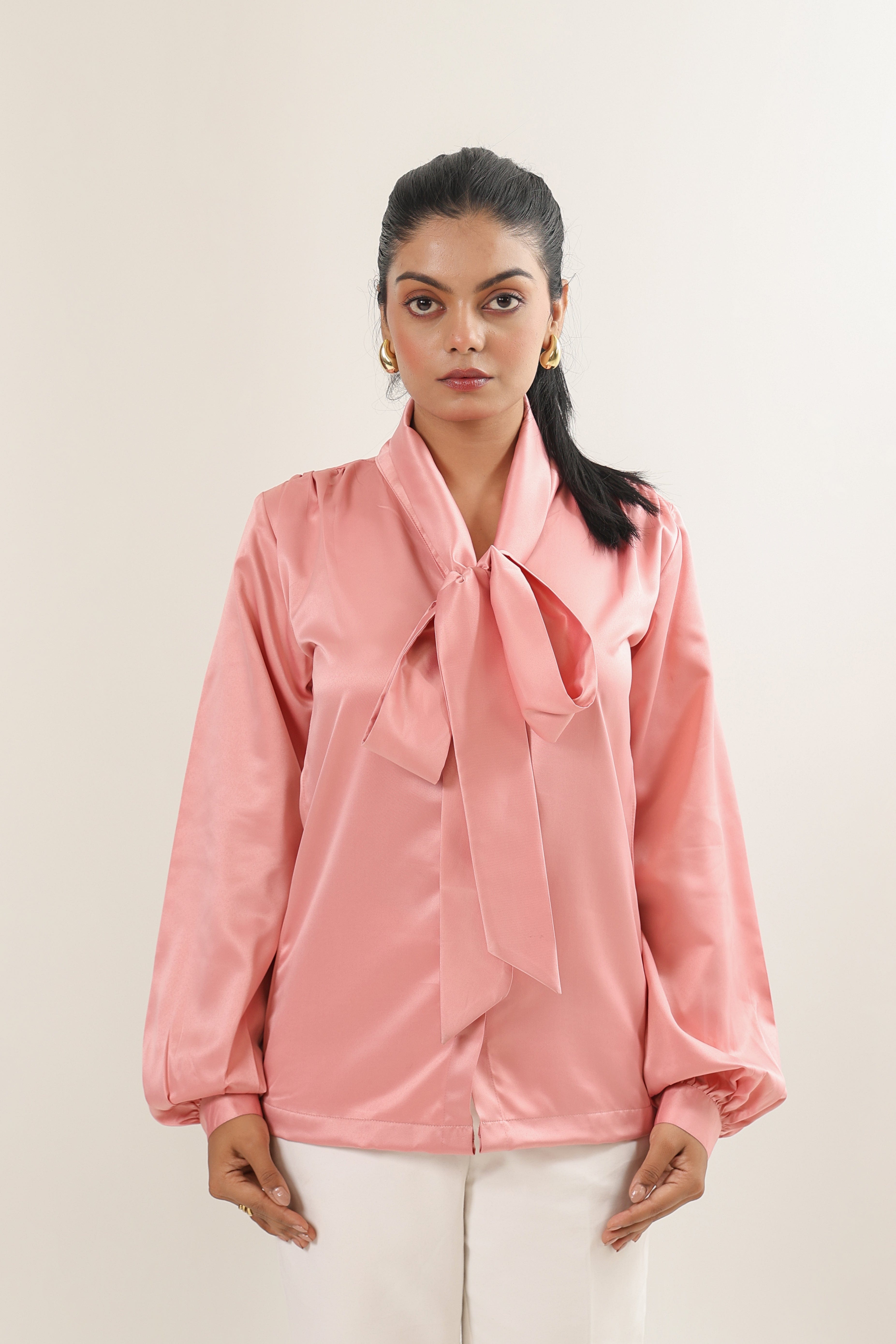 Elle Bow Blouse Top - Pink