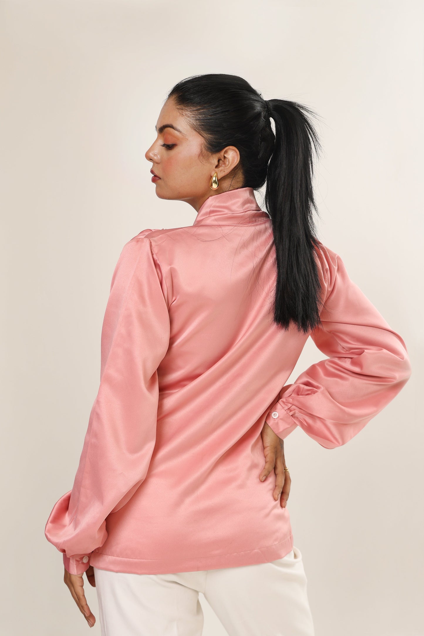 Elle Bow Blouse Top - Pink