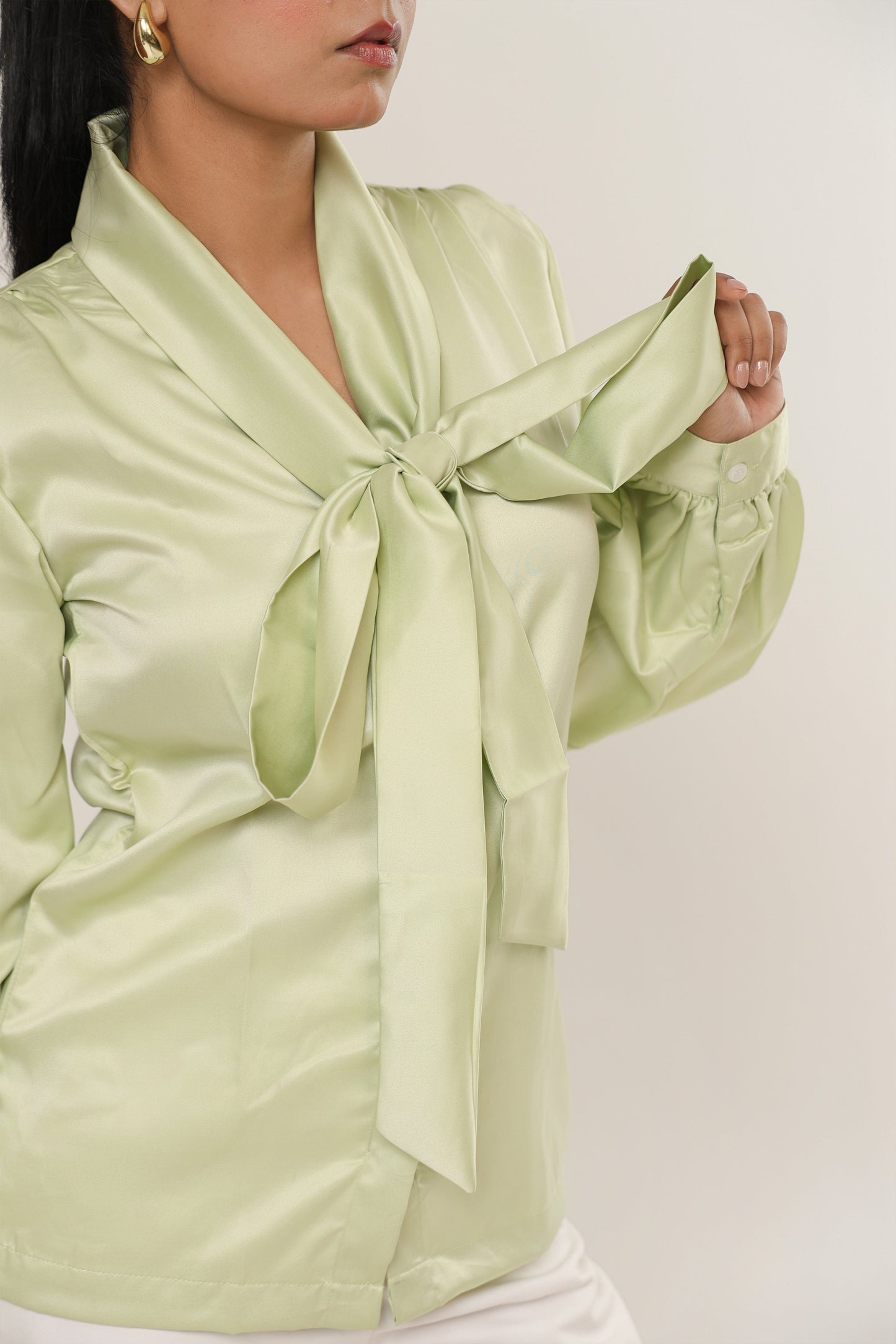 Elle Bow Blouse Top - Mint Green