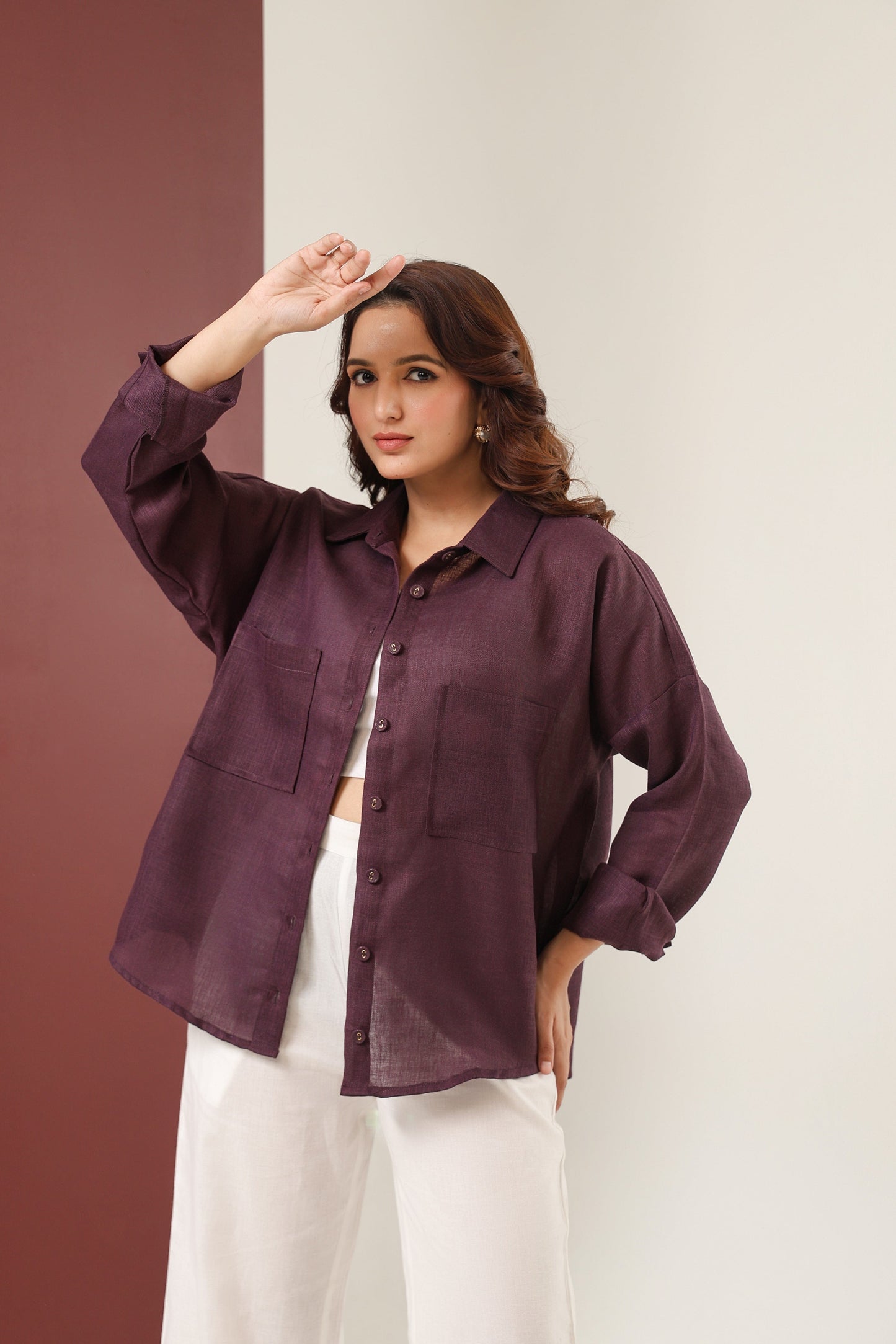Double Pocket Linen Shirt - Jamun