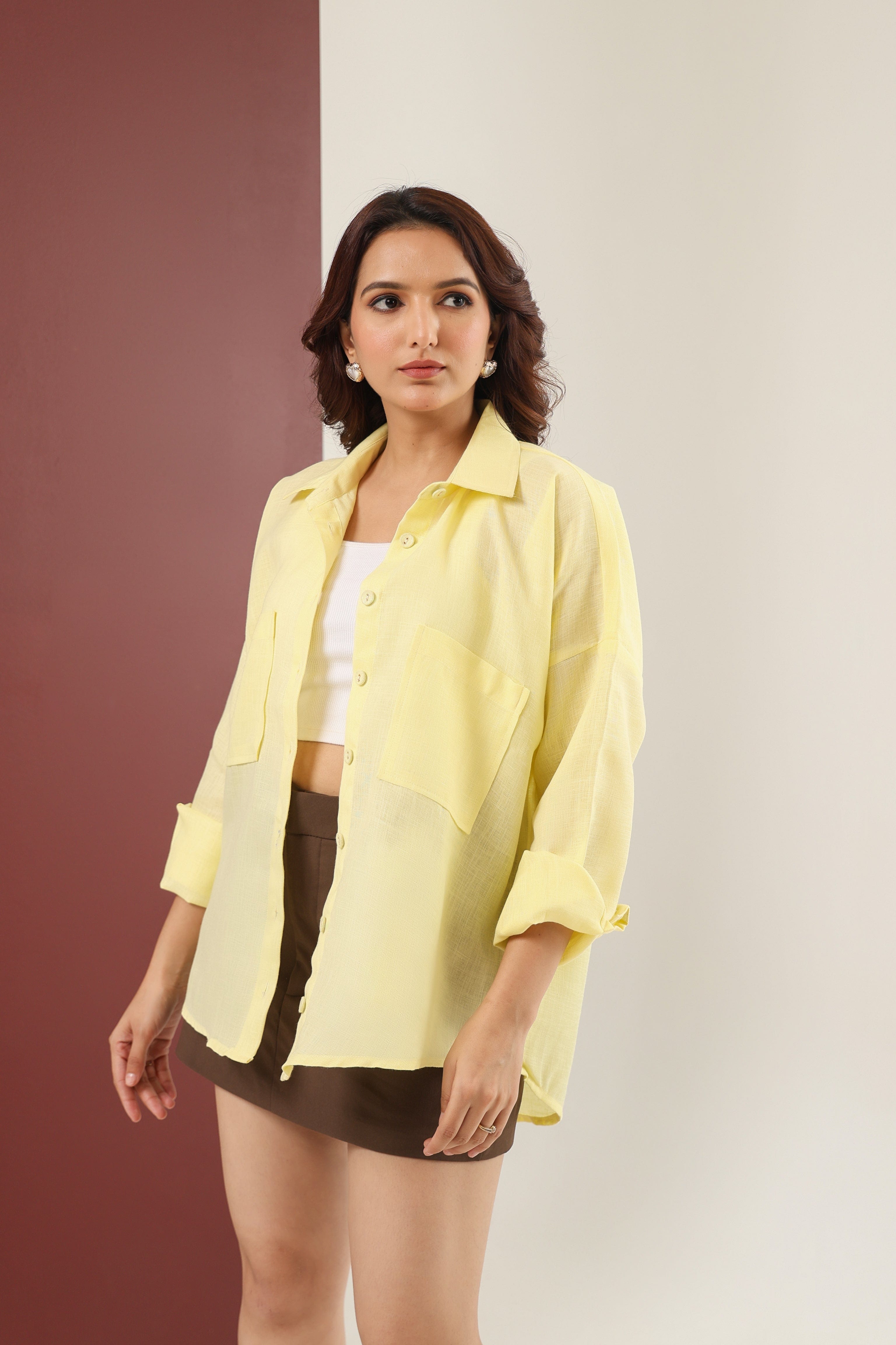 Double Pocket Linen Shirt - Yellow