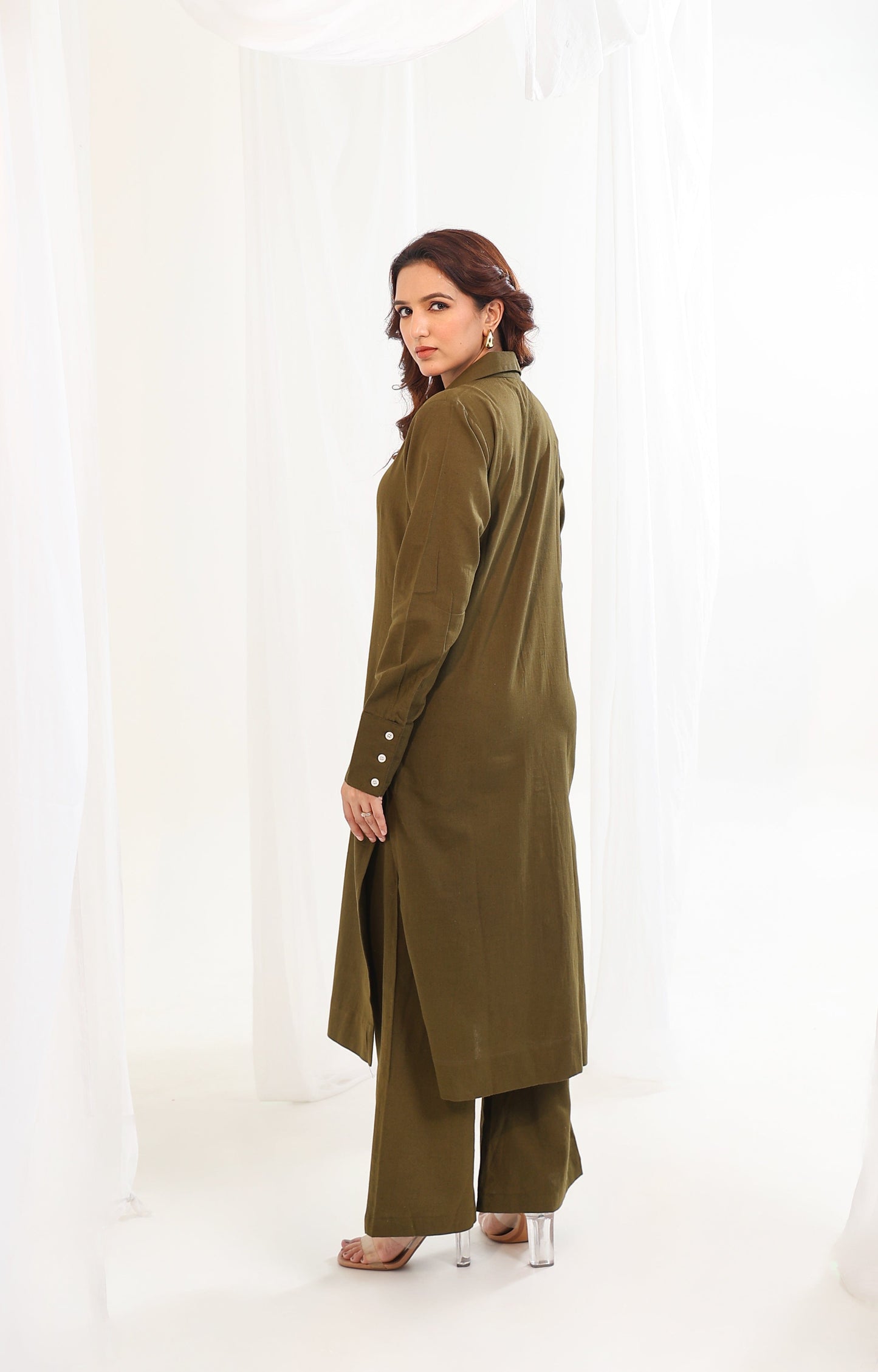 Long Shirt Kurta - Olive Green