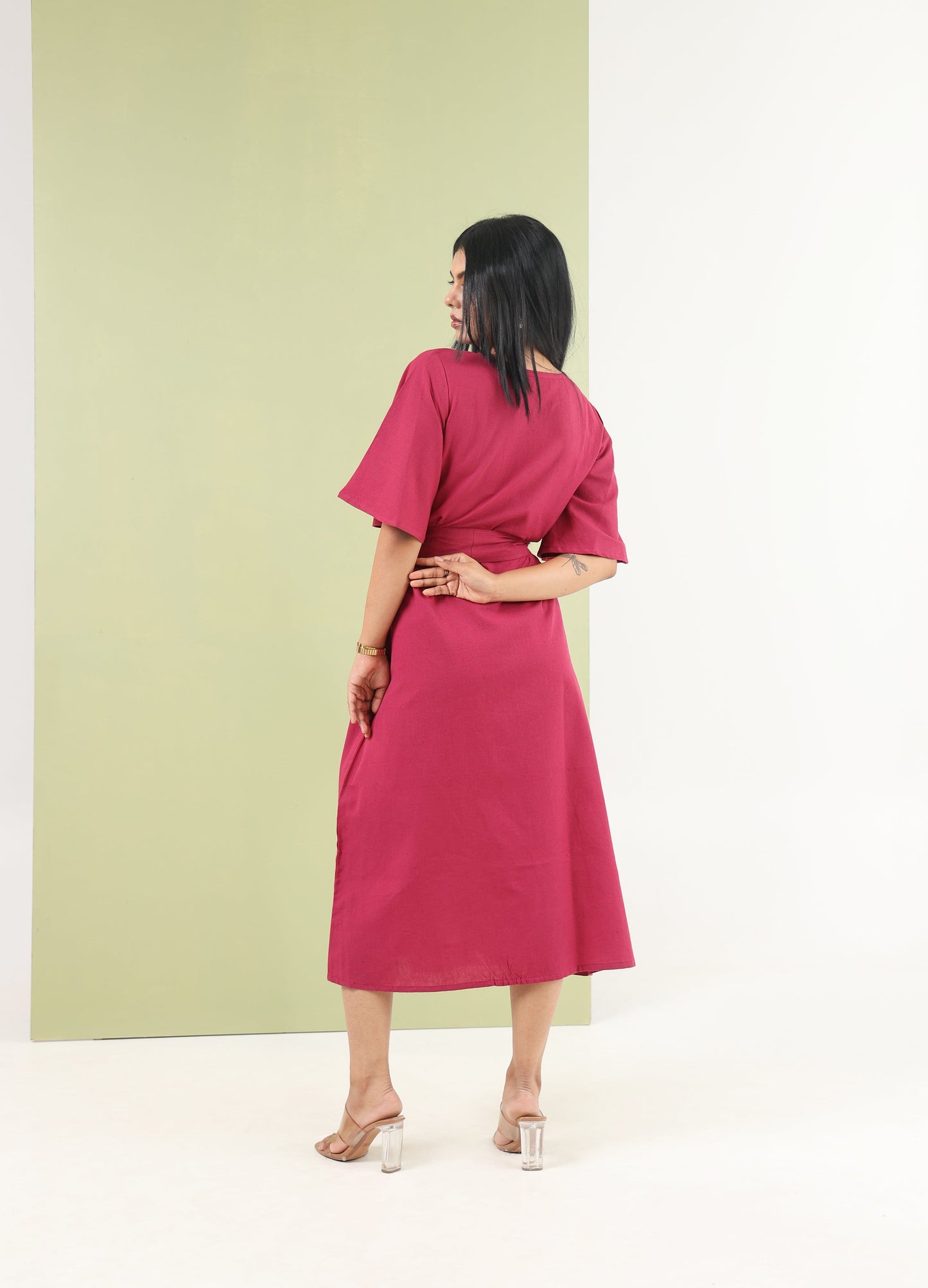 Tie-up Midi Dress - Hot Pink