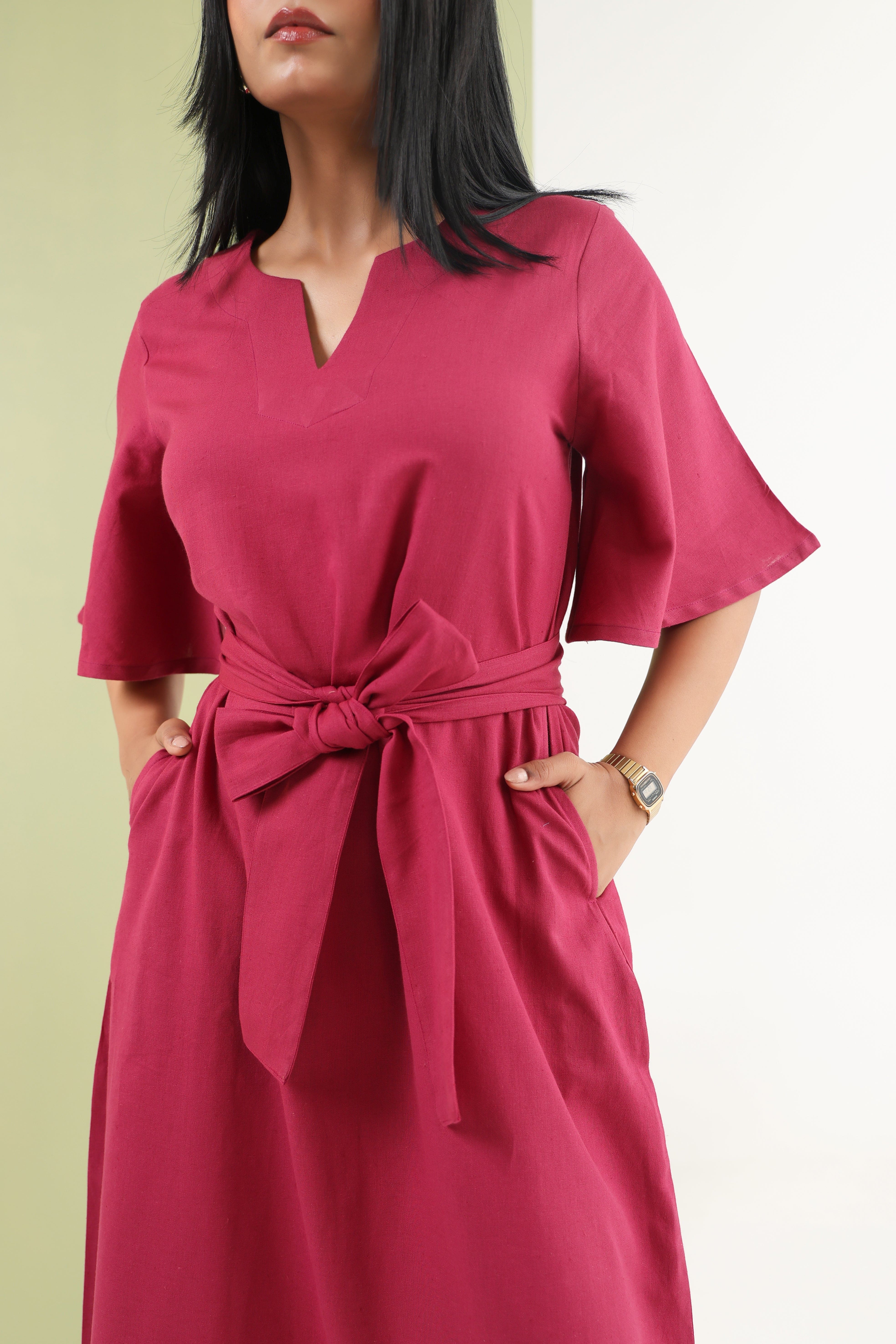 Tie-up Midi Dress - Hot Pink