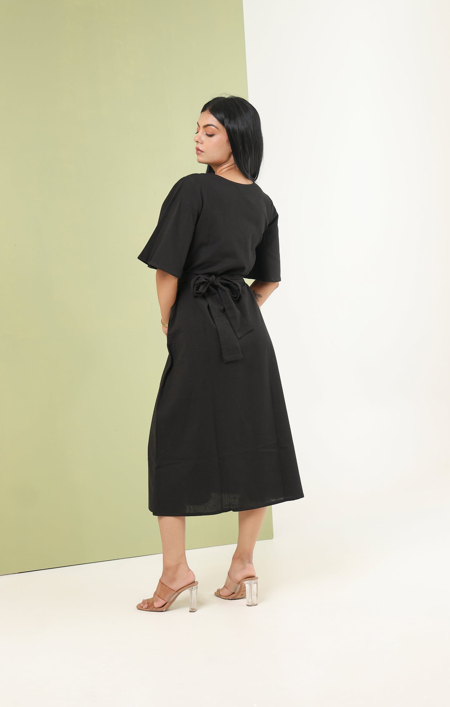 Tie-up Midi Dress - Kohl Black