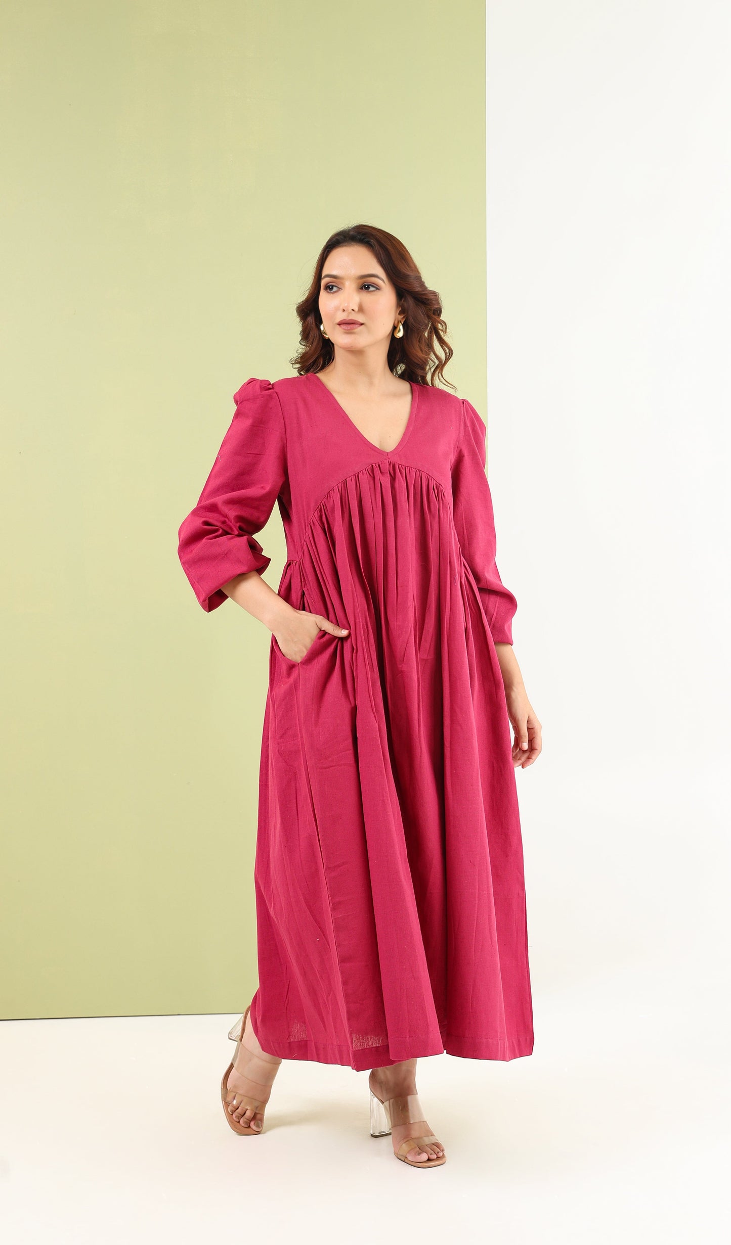 Gathered Maxi Dress - Maroon
