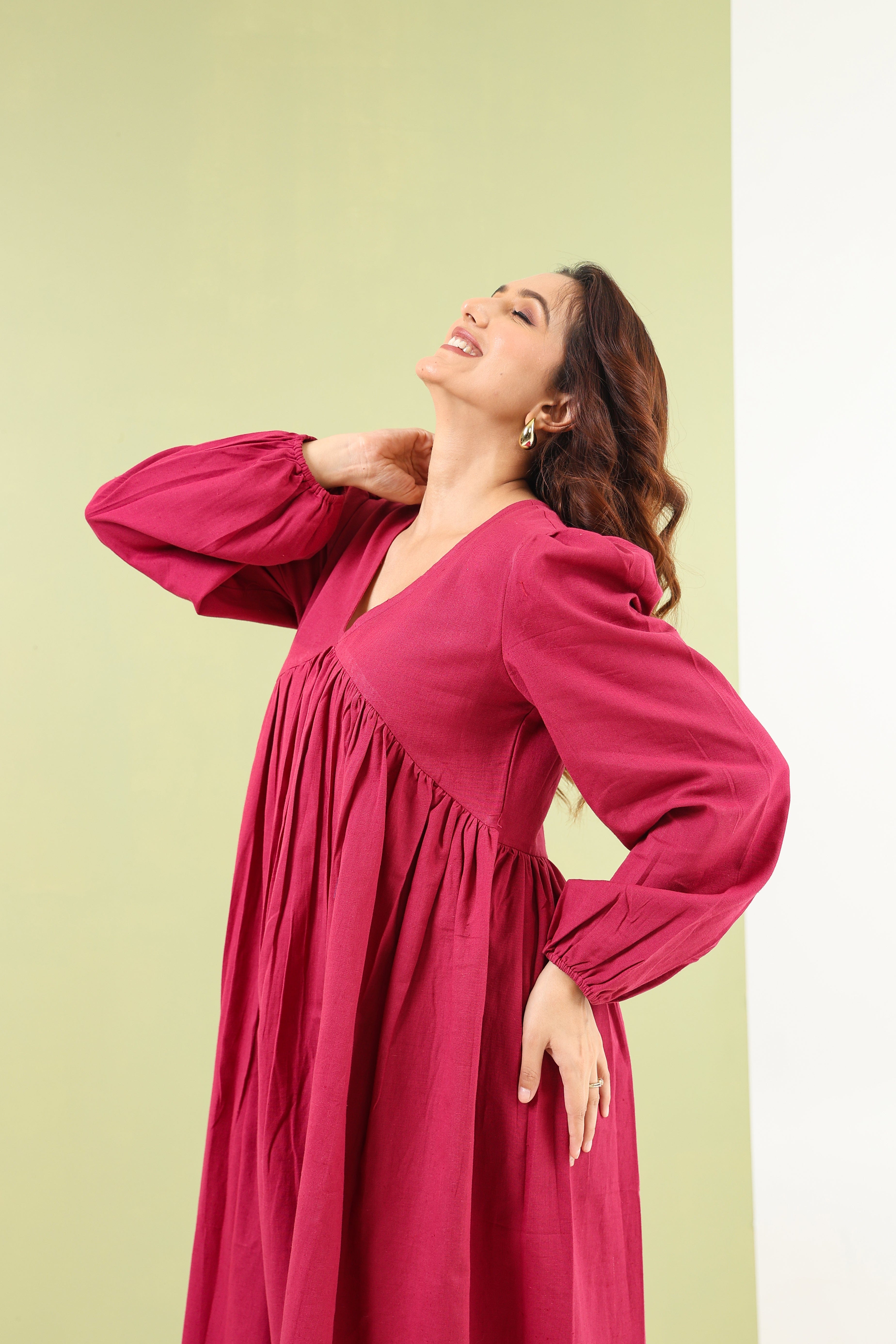 Gathered Maxi Dress - Maroon
