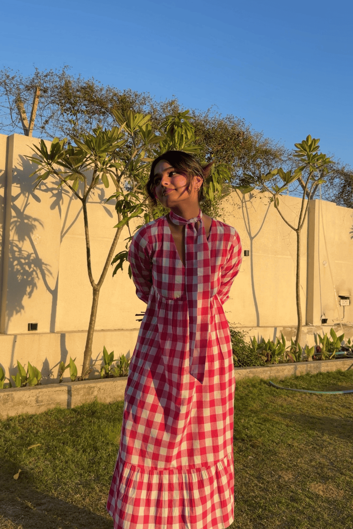 Gingham Full Dress - Pink