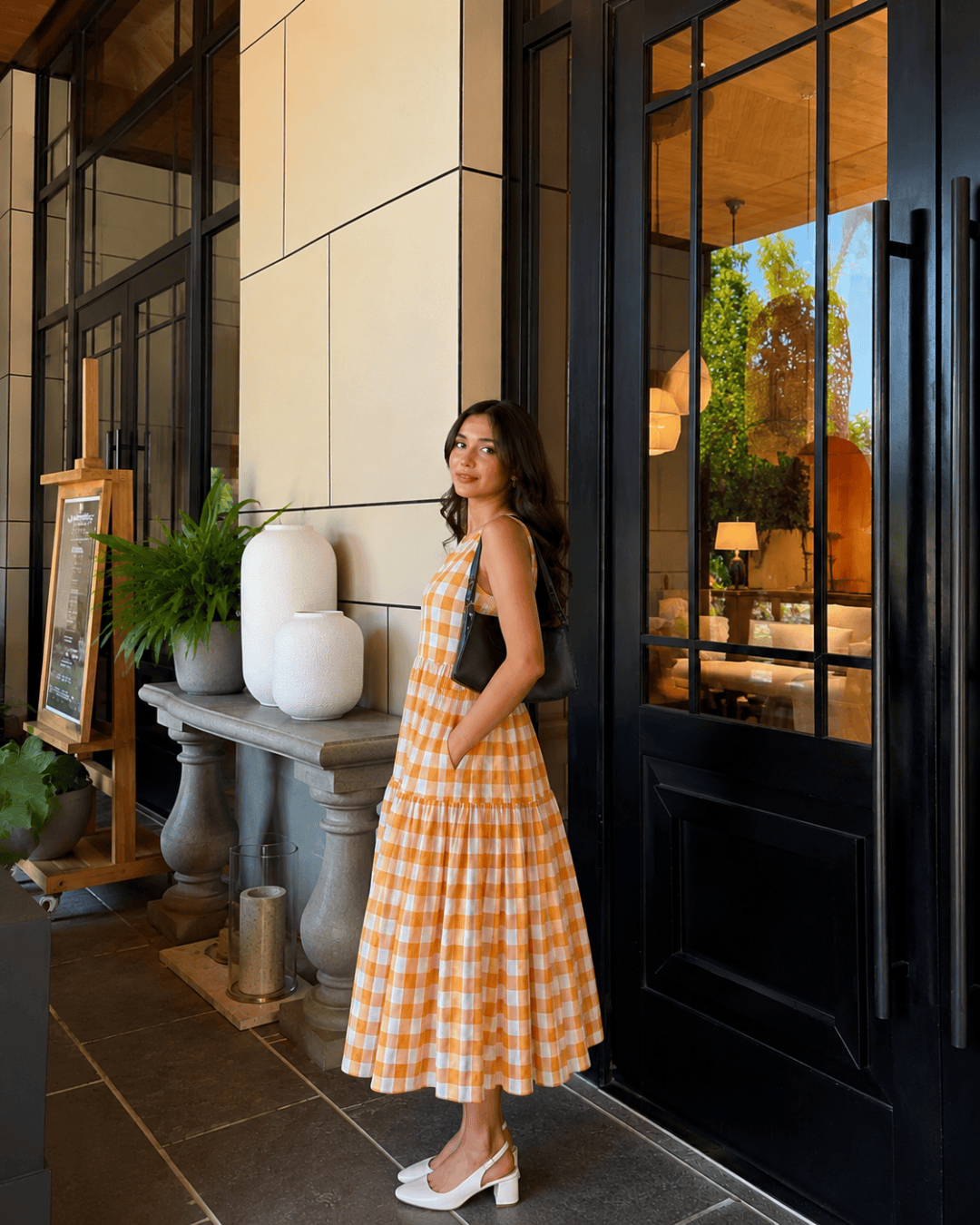 Classic A-Line Gingham Dress - Orange