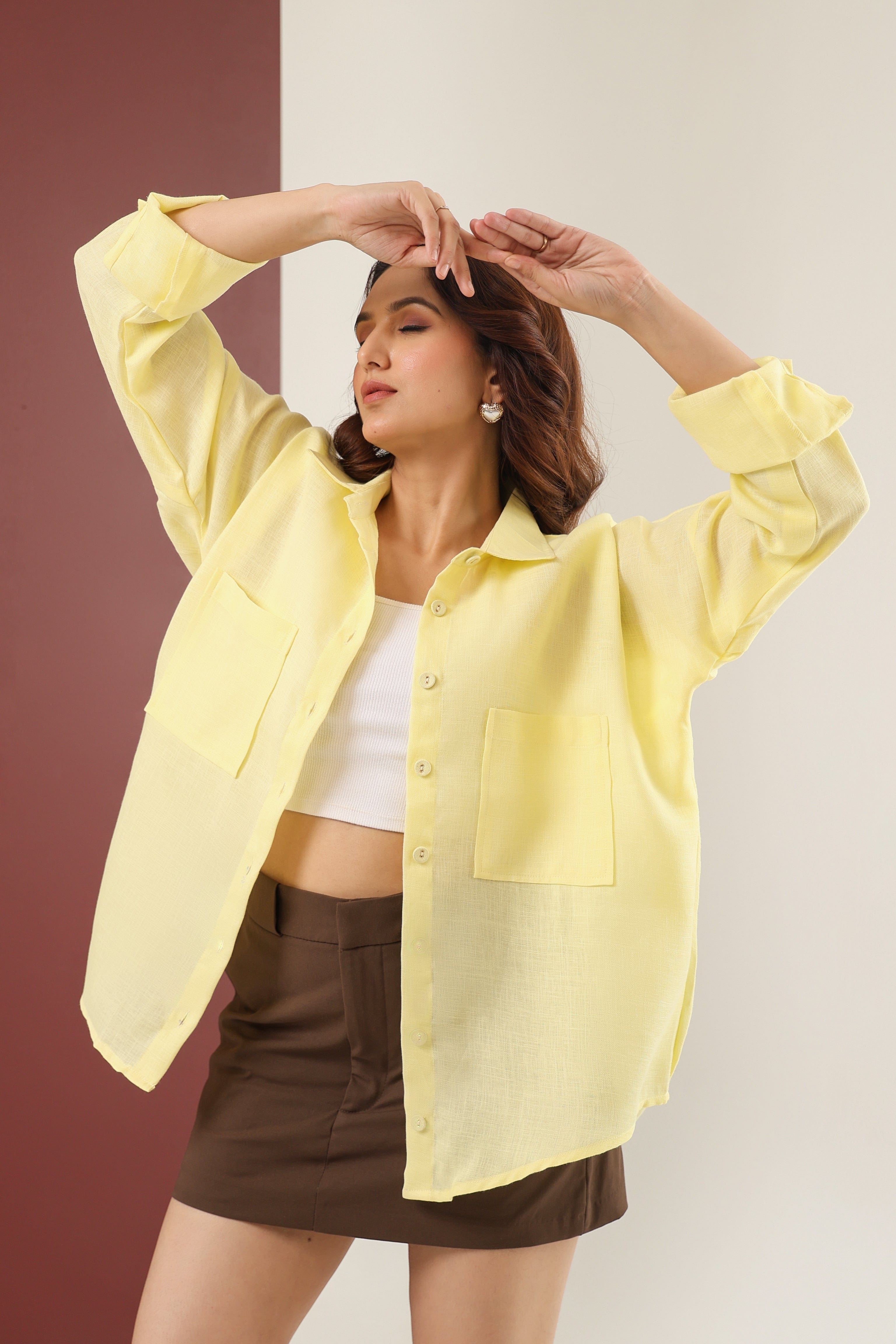 Double Pocket Linen Shirt - Yellow