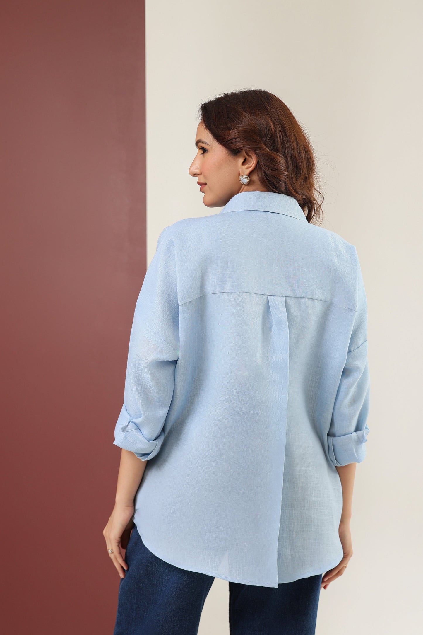 Double Pocket Linen Shirt - Blue