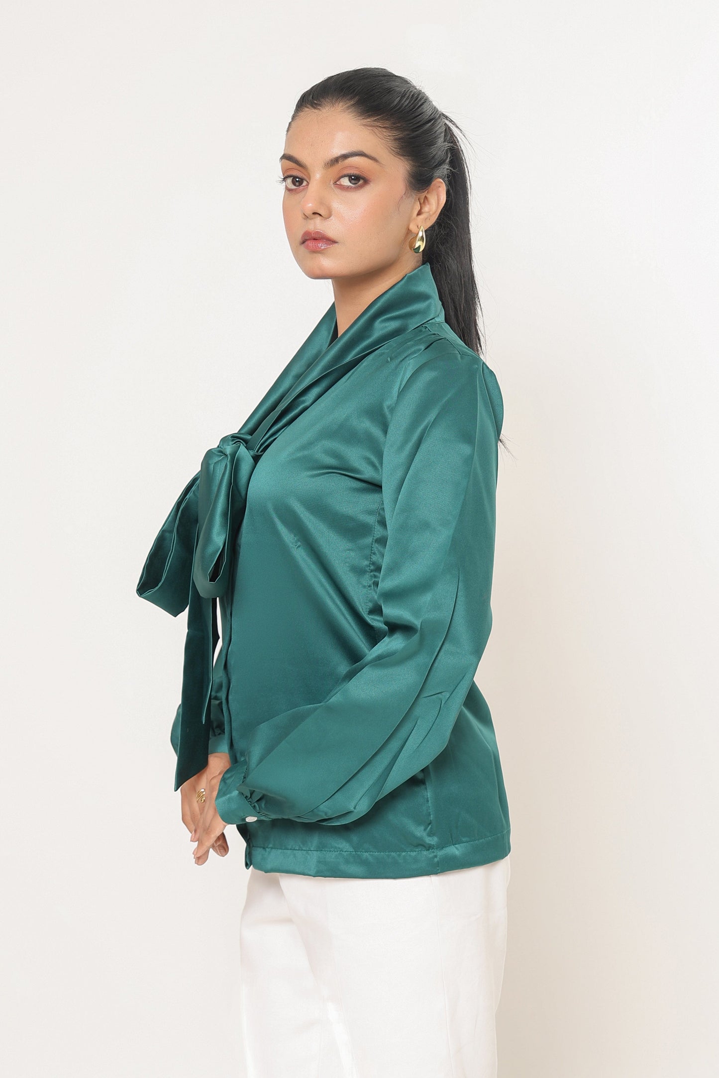 Elle Bow Blouse Top - Emerald Green