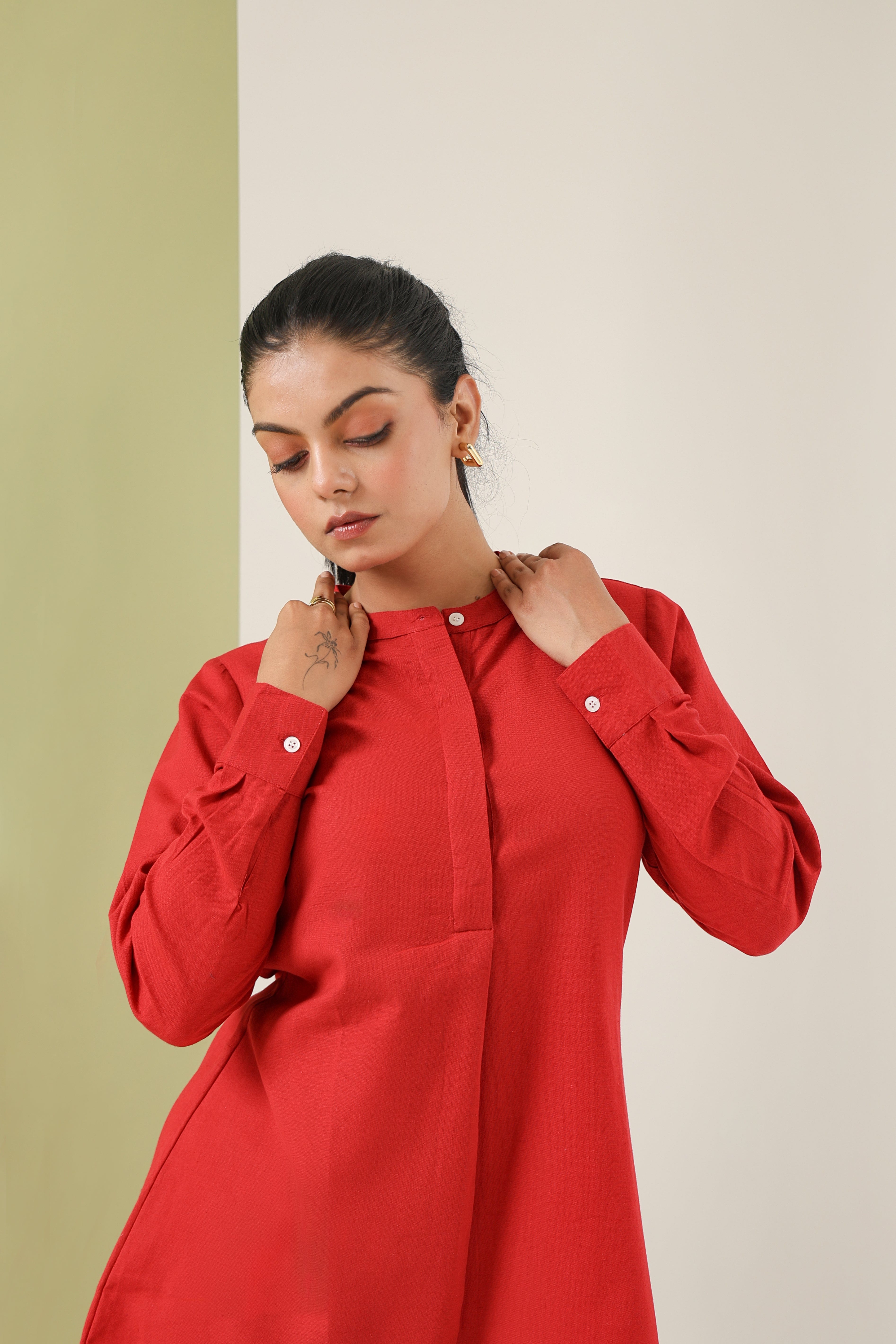 High Low Midi Kurta - Red