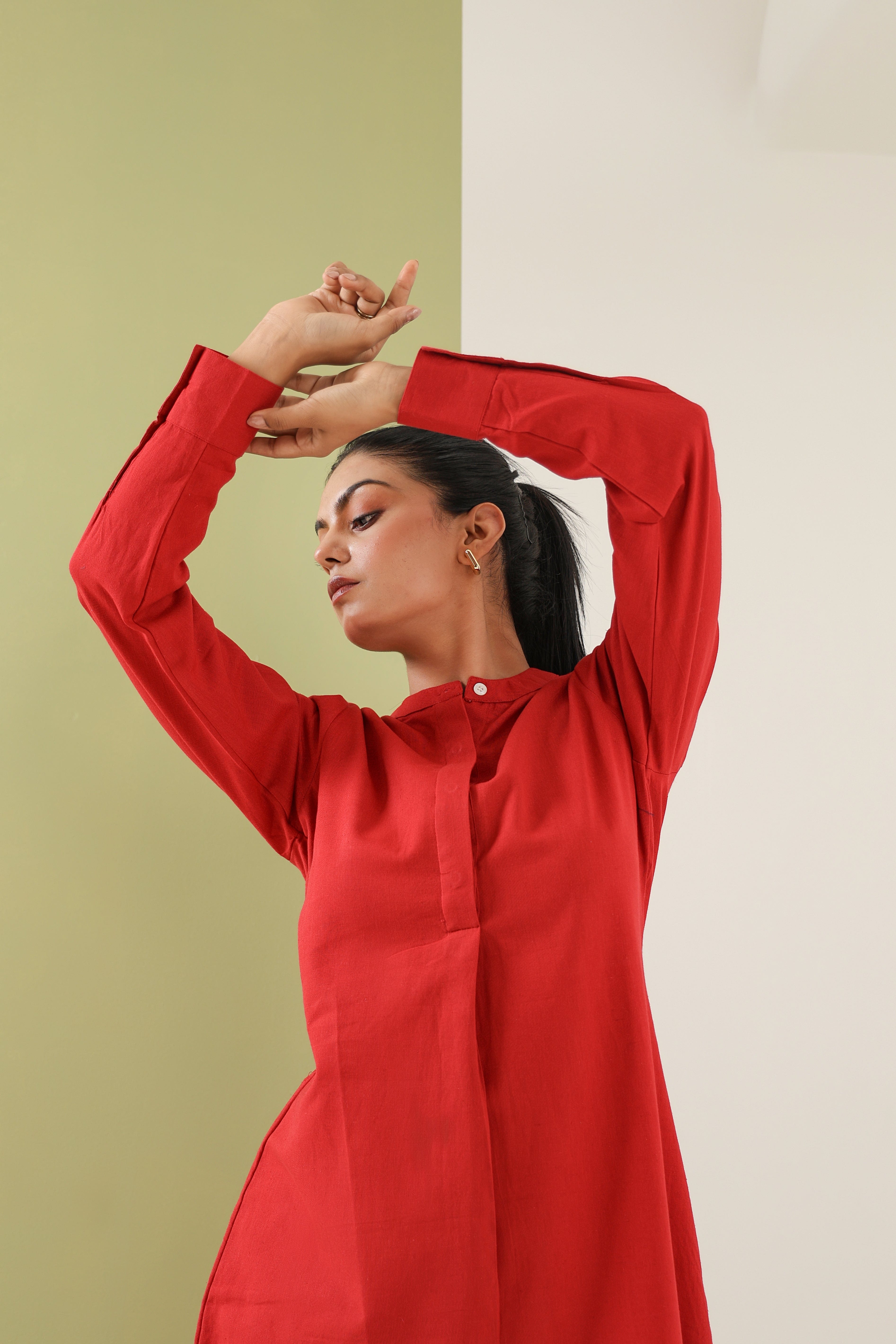 High Low Midi Kurta - Red