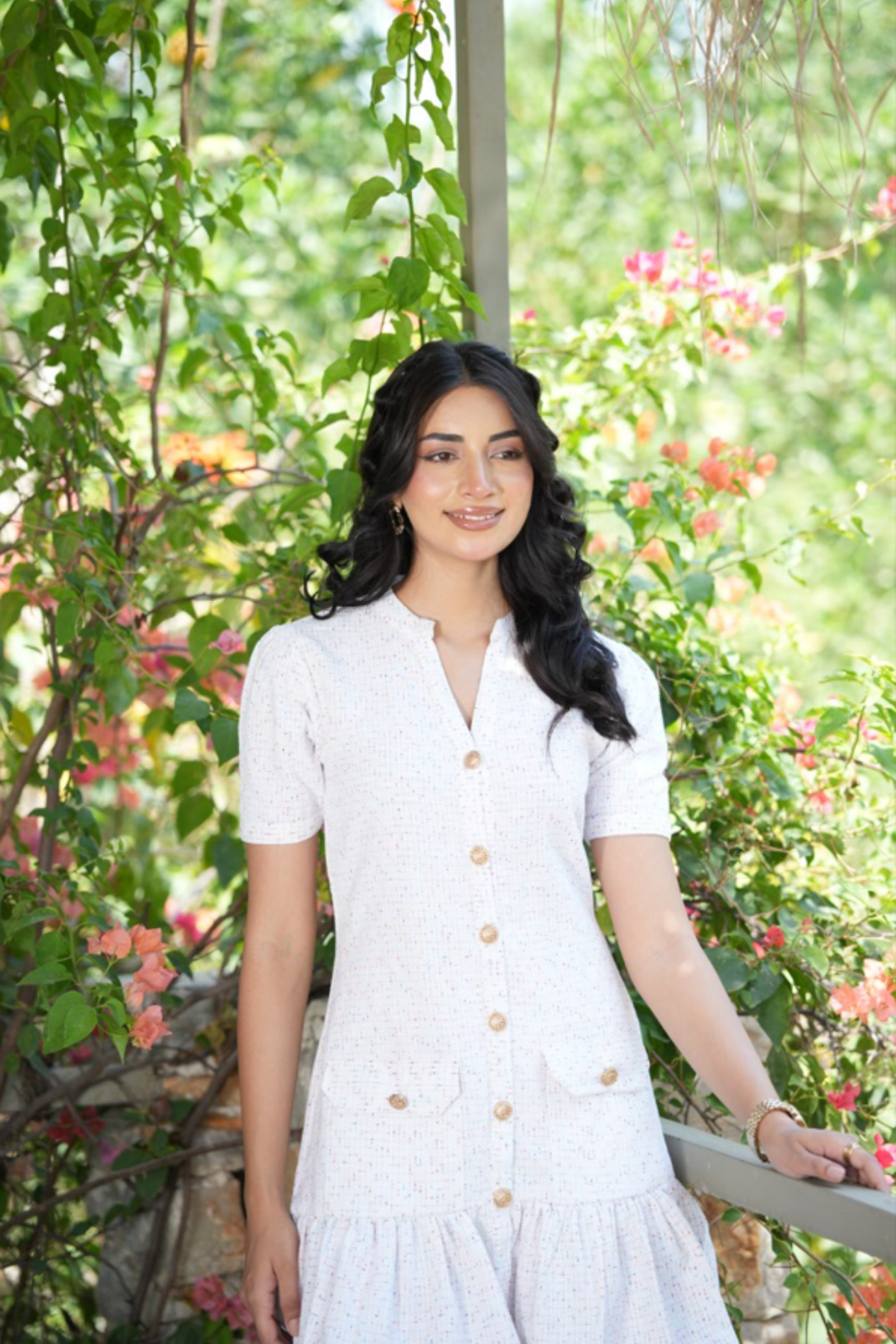 Textured Button-Down Dress - Ivory Confetti