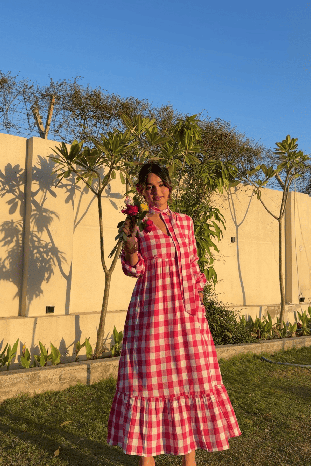 Gingham Full Dress - Pink