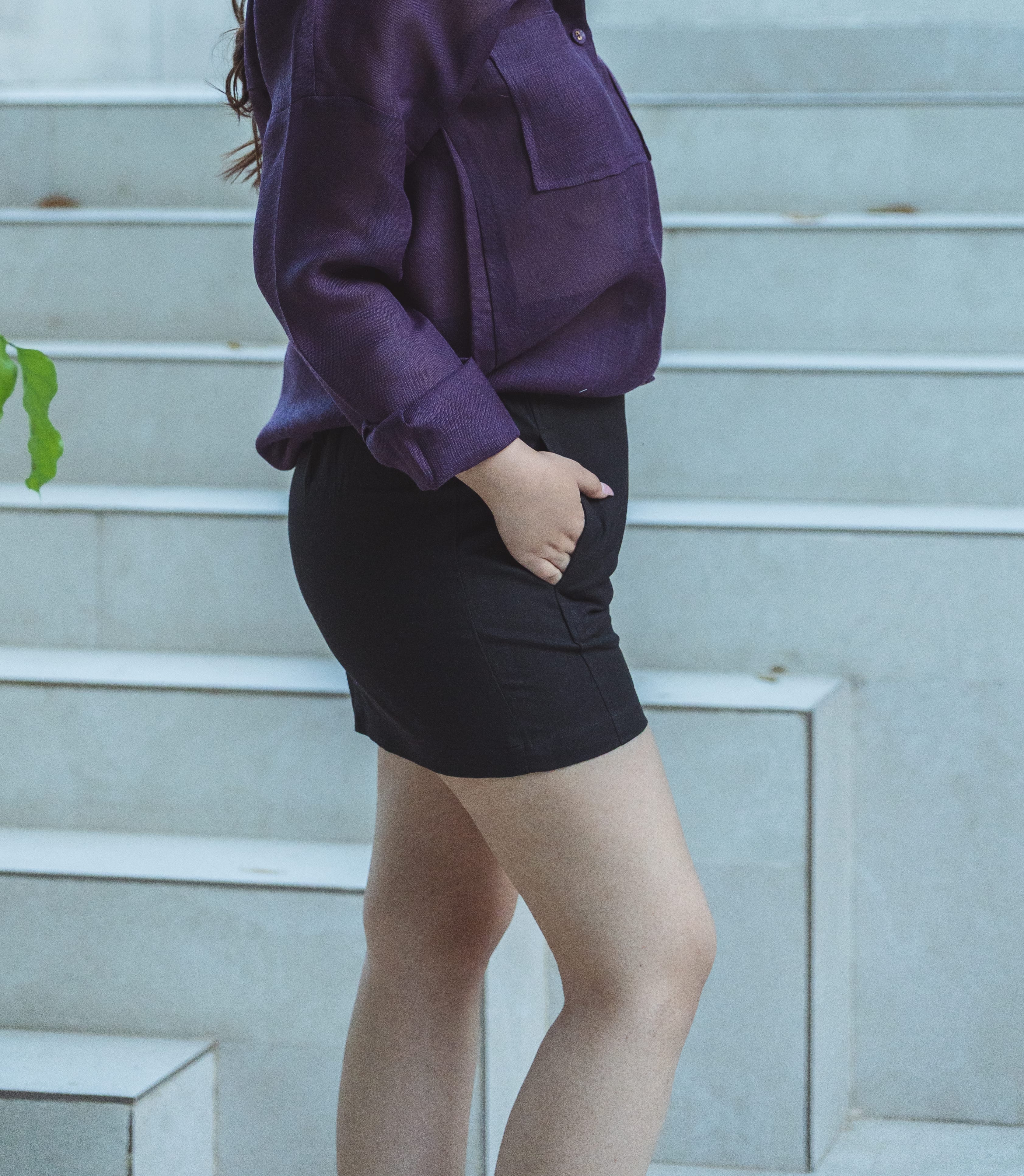 High Waist Linen Shorts - Black