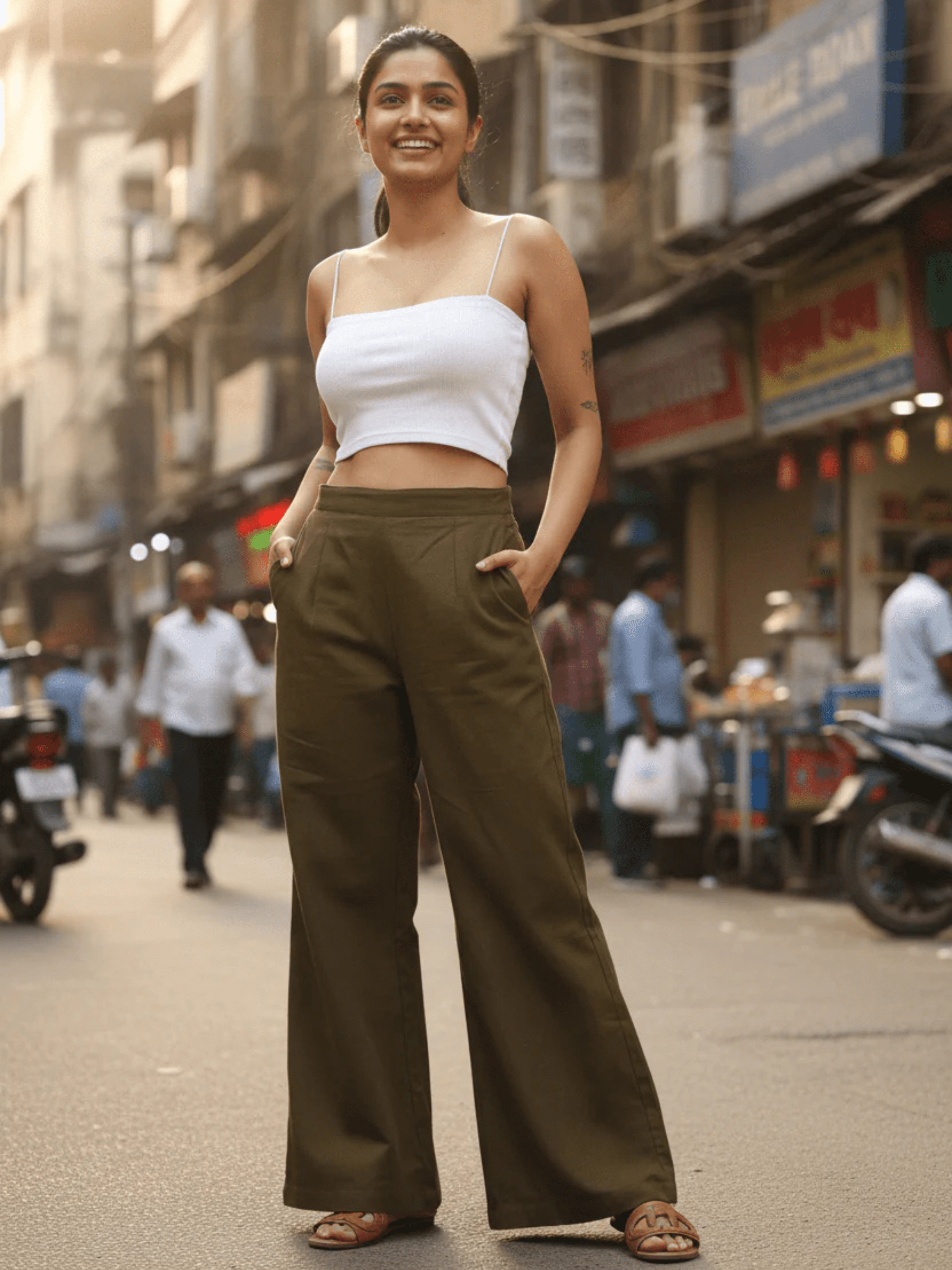 Flared Trousers - Olive Green