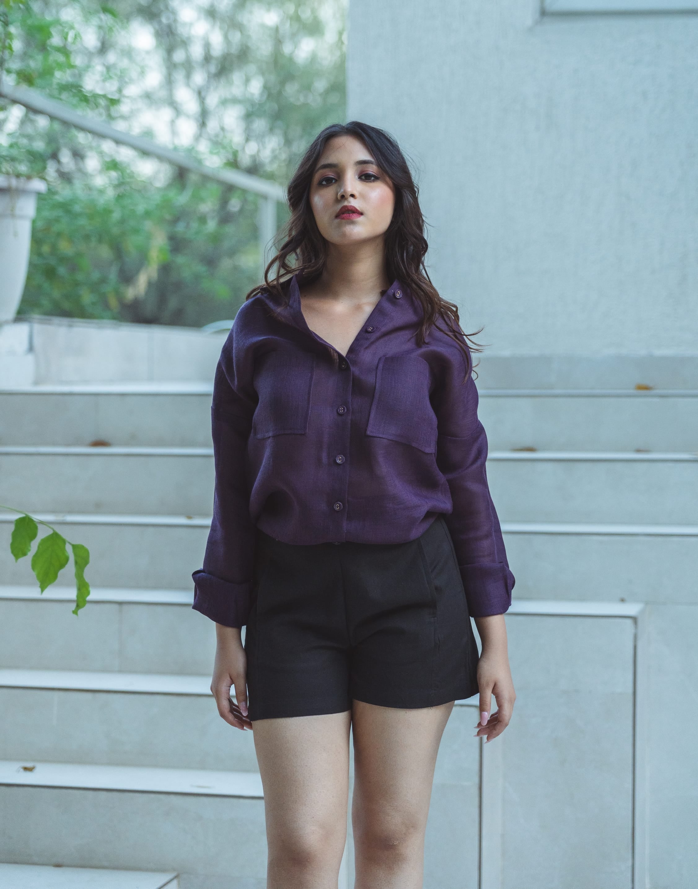High Waist Linen Shorts - Black