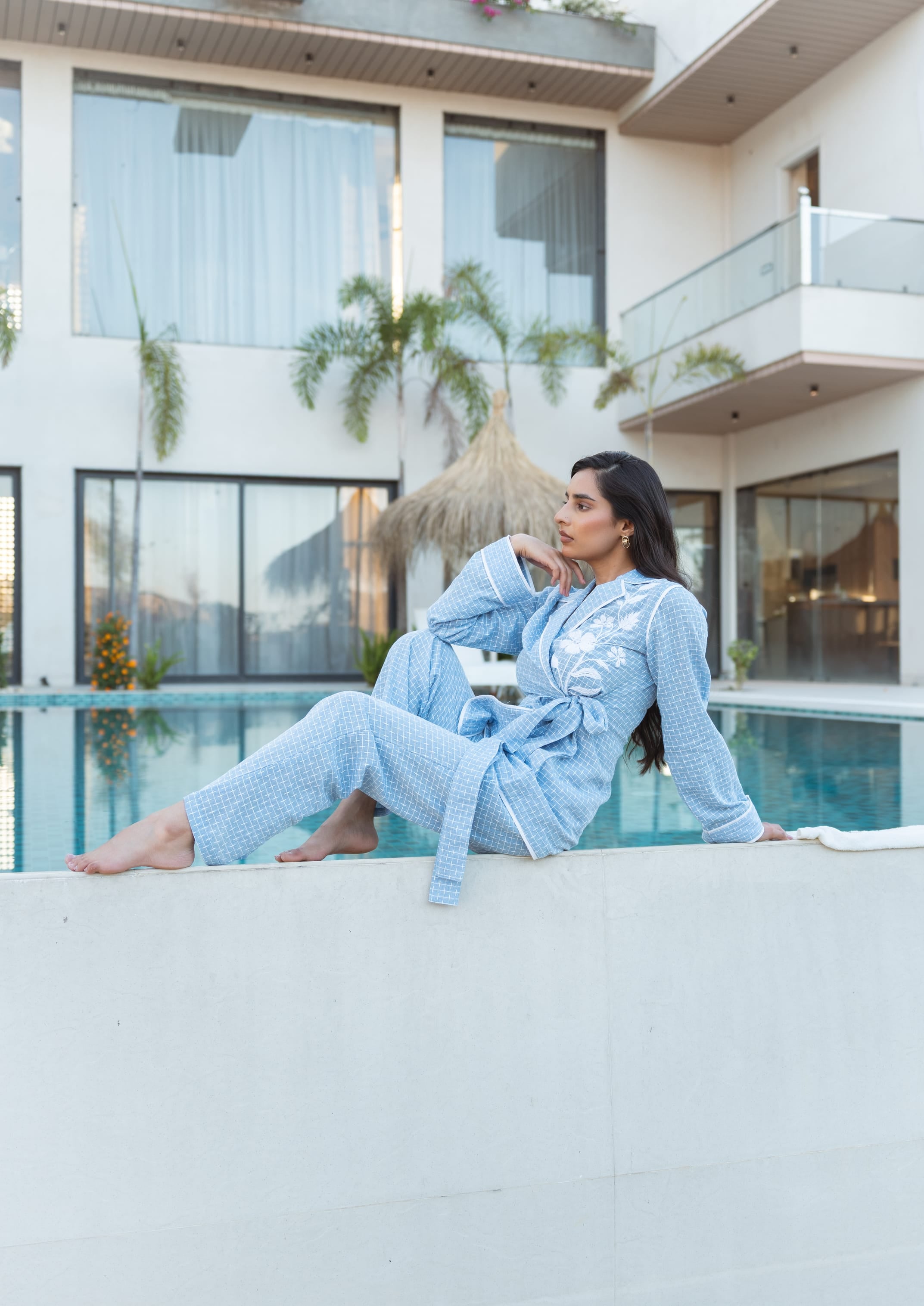 Rhea Embroidered Set - Sky Blue