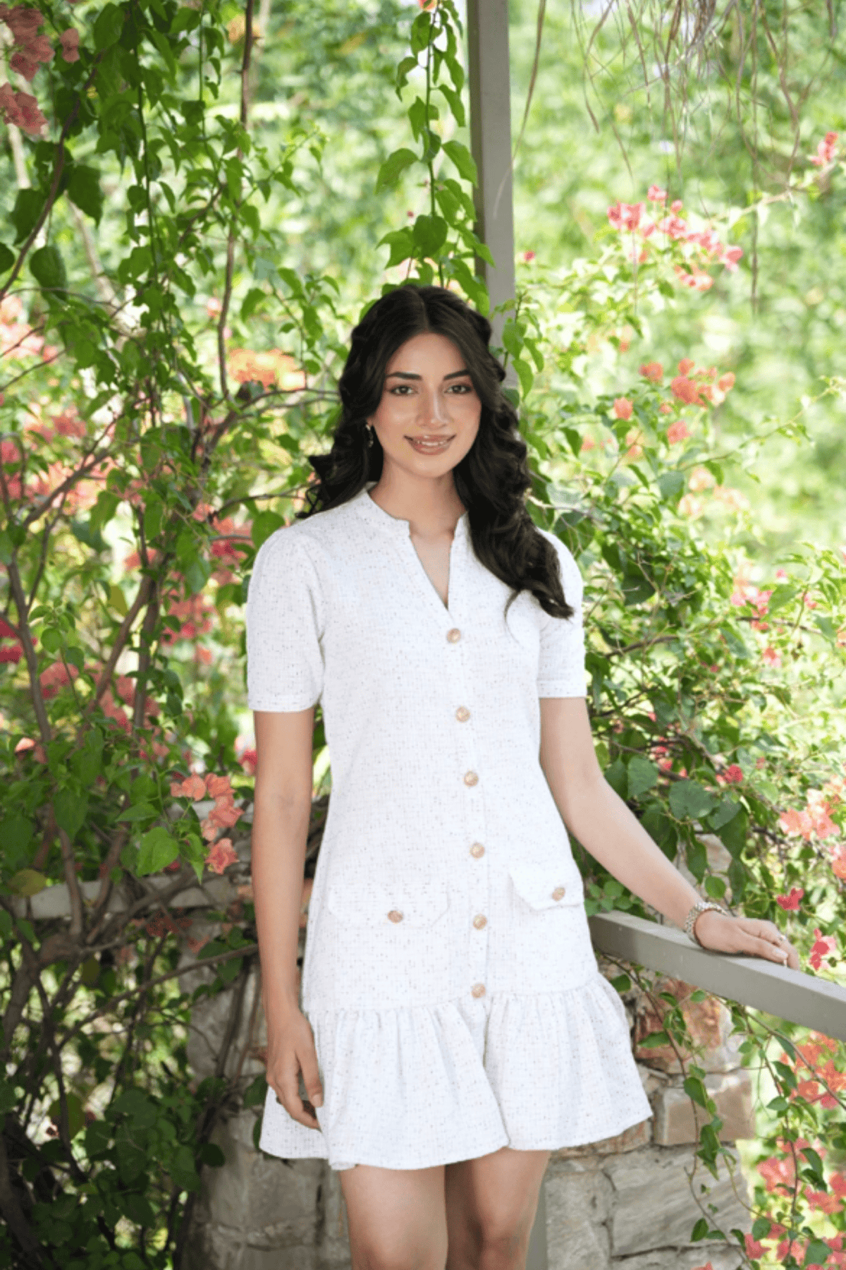 Textured Button-Down Dress - Ivory Confetti