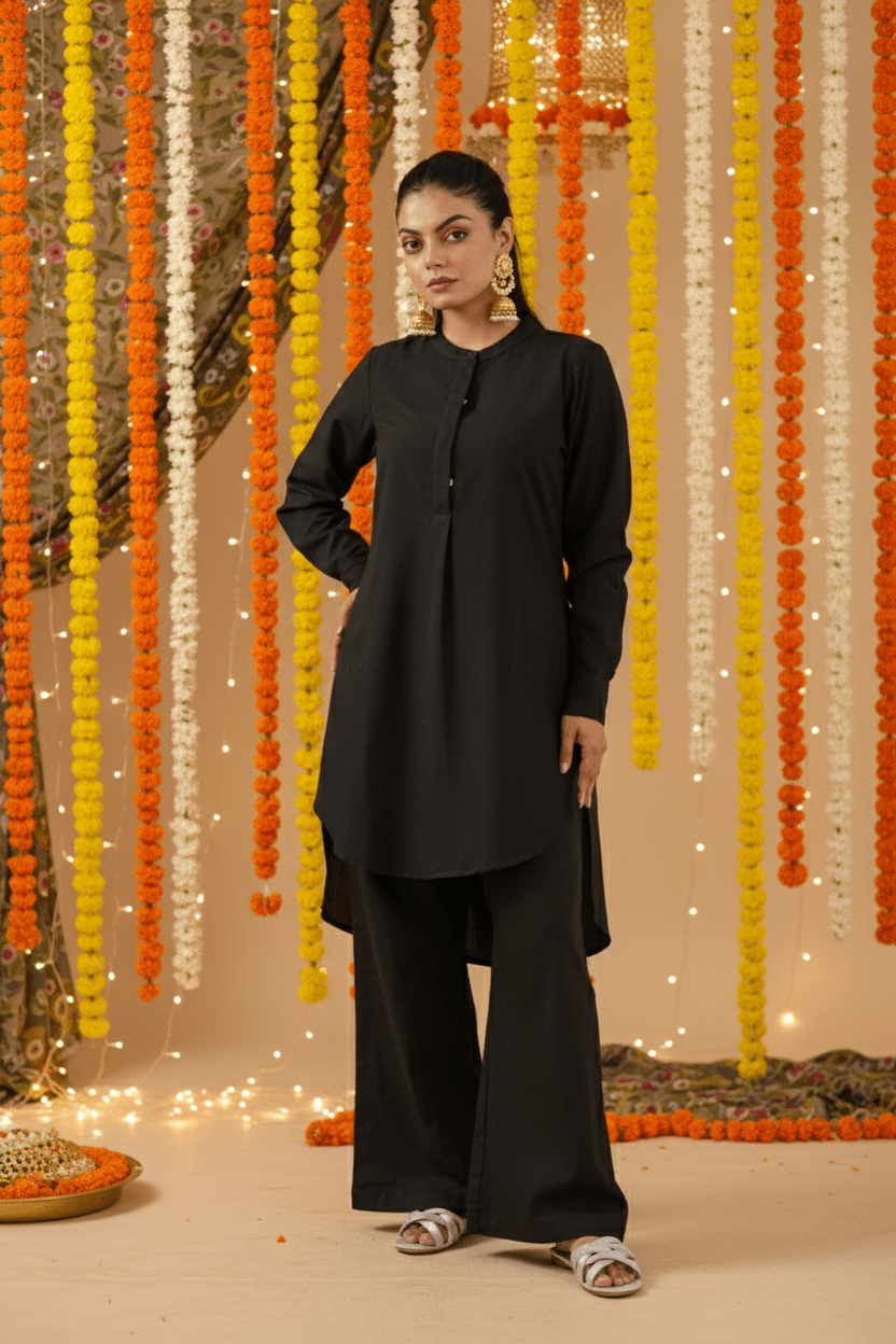 High Low Midi Kurta - Kohl Black