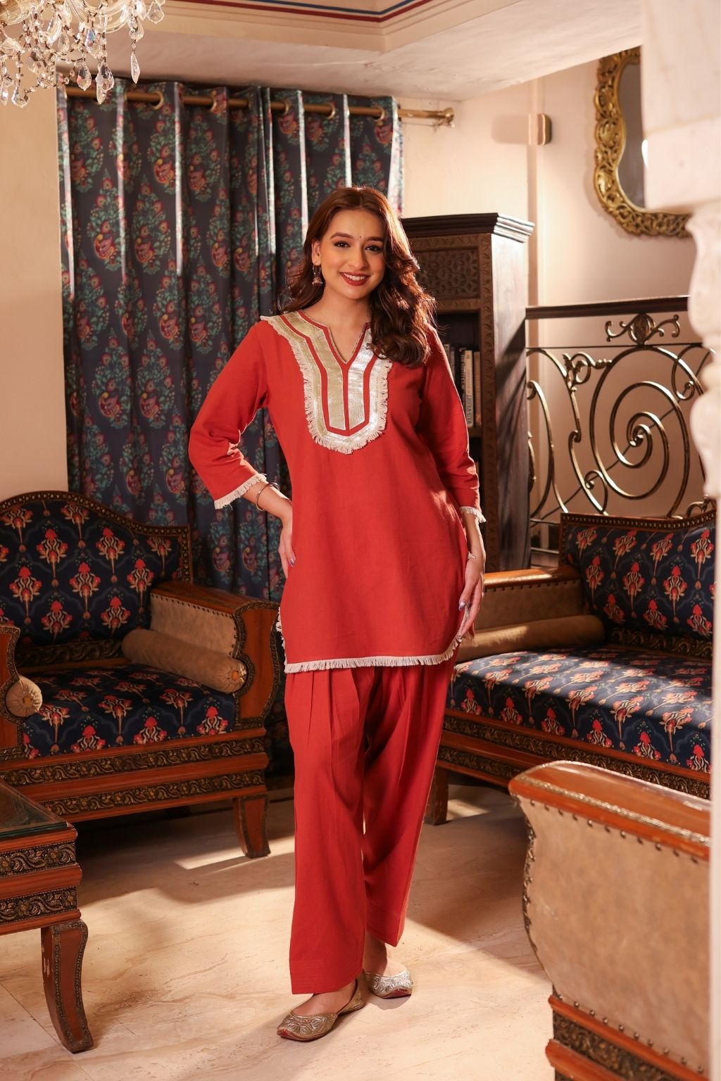 Zoya gota patti cotton farshi salwar co ord set- terracota
