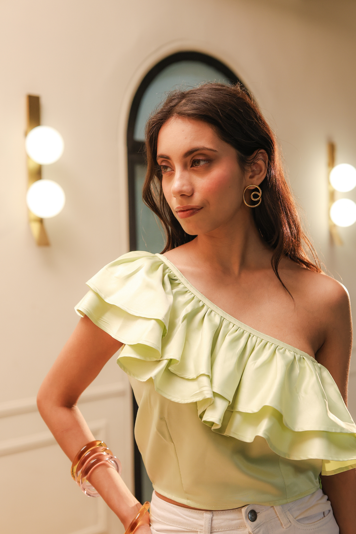Eve One Shoulder Top - Light Green