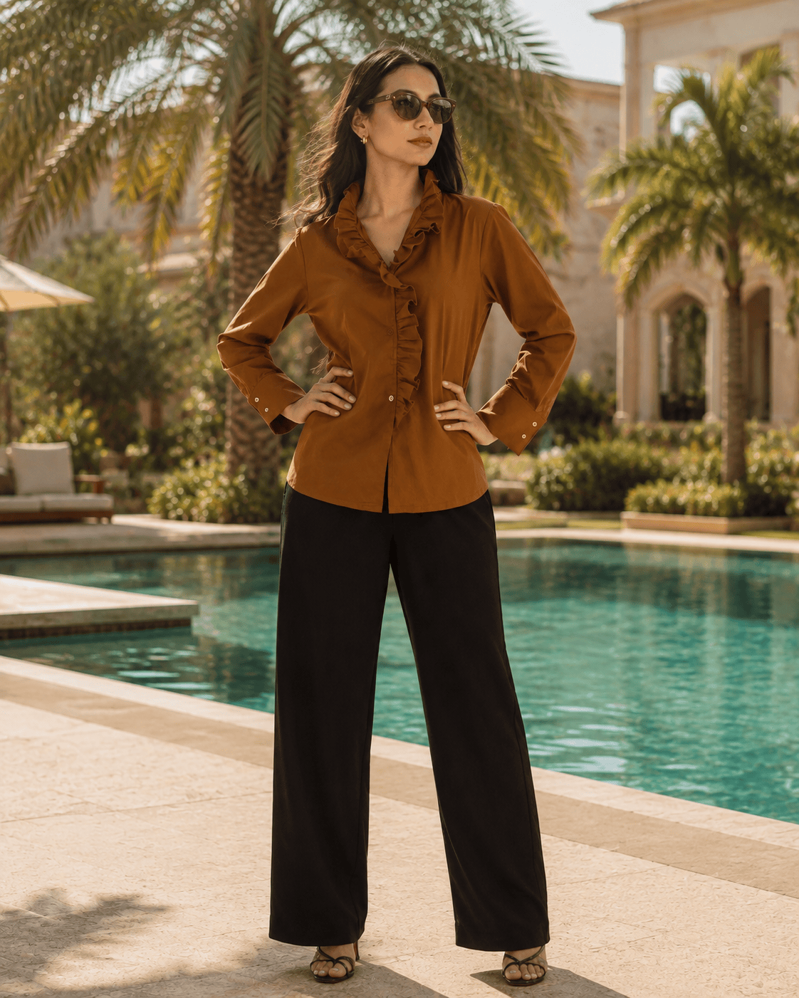 Ruffled Blouse - Camel