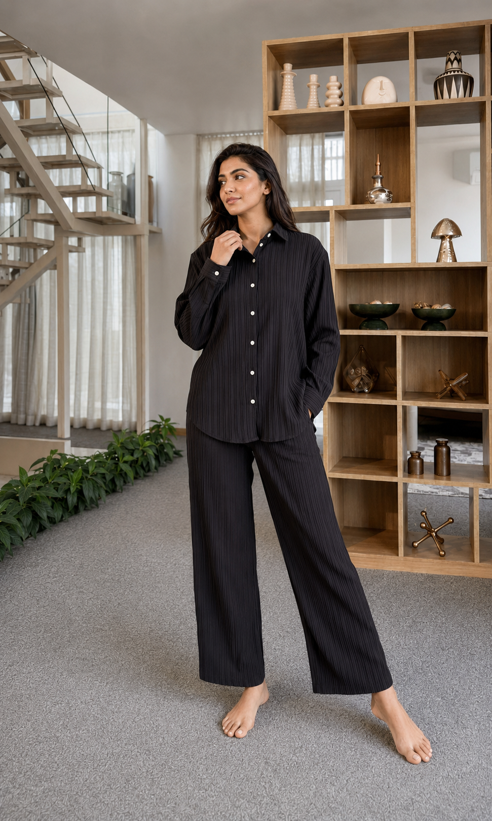 Dark Olive Knitted Shirt & Pants Set
