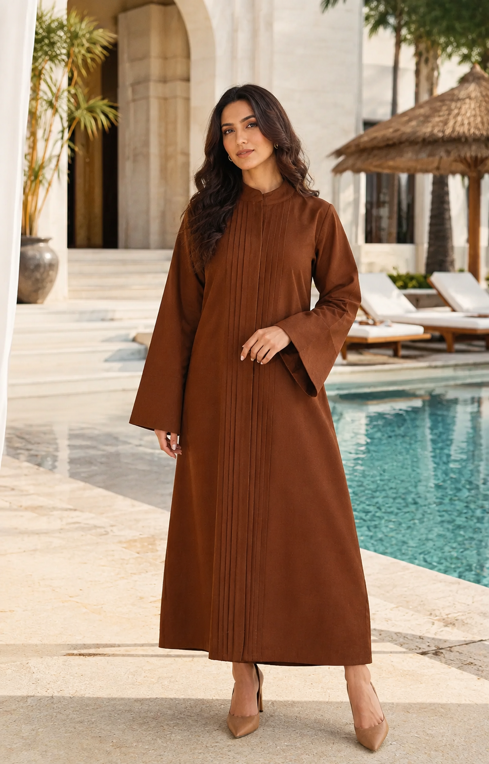 Pleated Long Kurta - Earth Brown