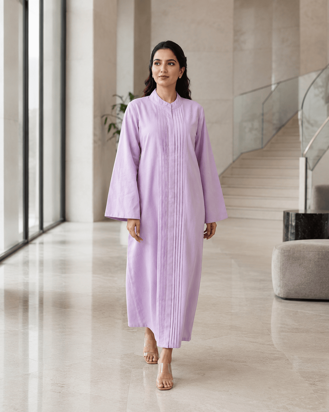 Pleated Long Kurta - Lavender Mist